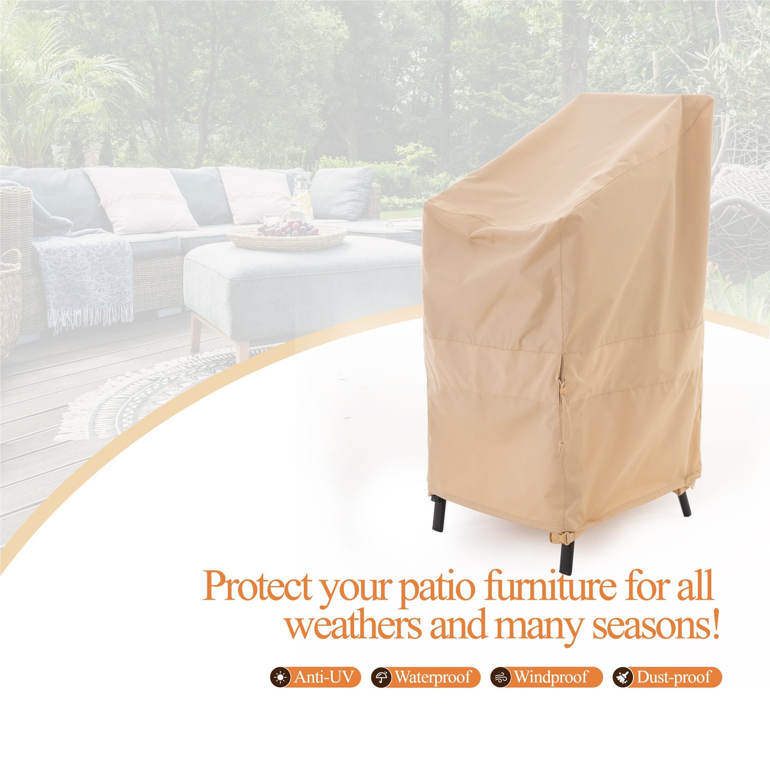 Waterproof Outdoor Patio Stackable Chair Cover - Beige - Dancing Garden Collection