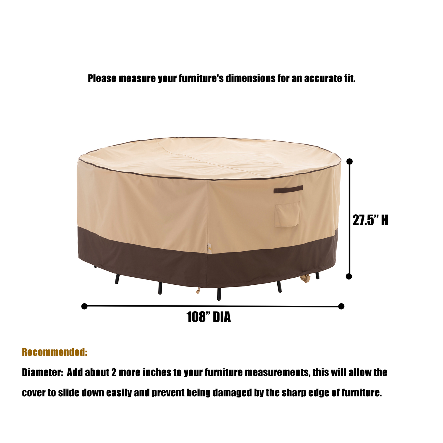 2025 Light Weight Edition Waterproof Outdoor Patio Round Cover - Beige+Brown