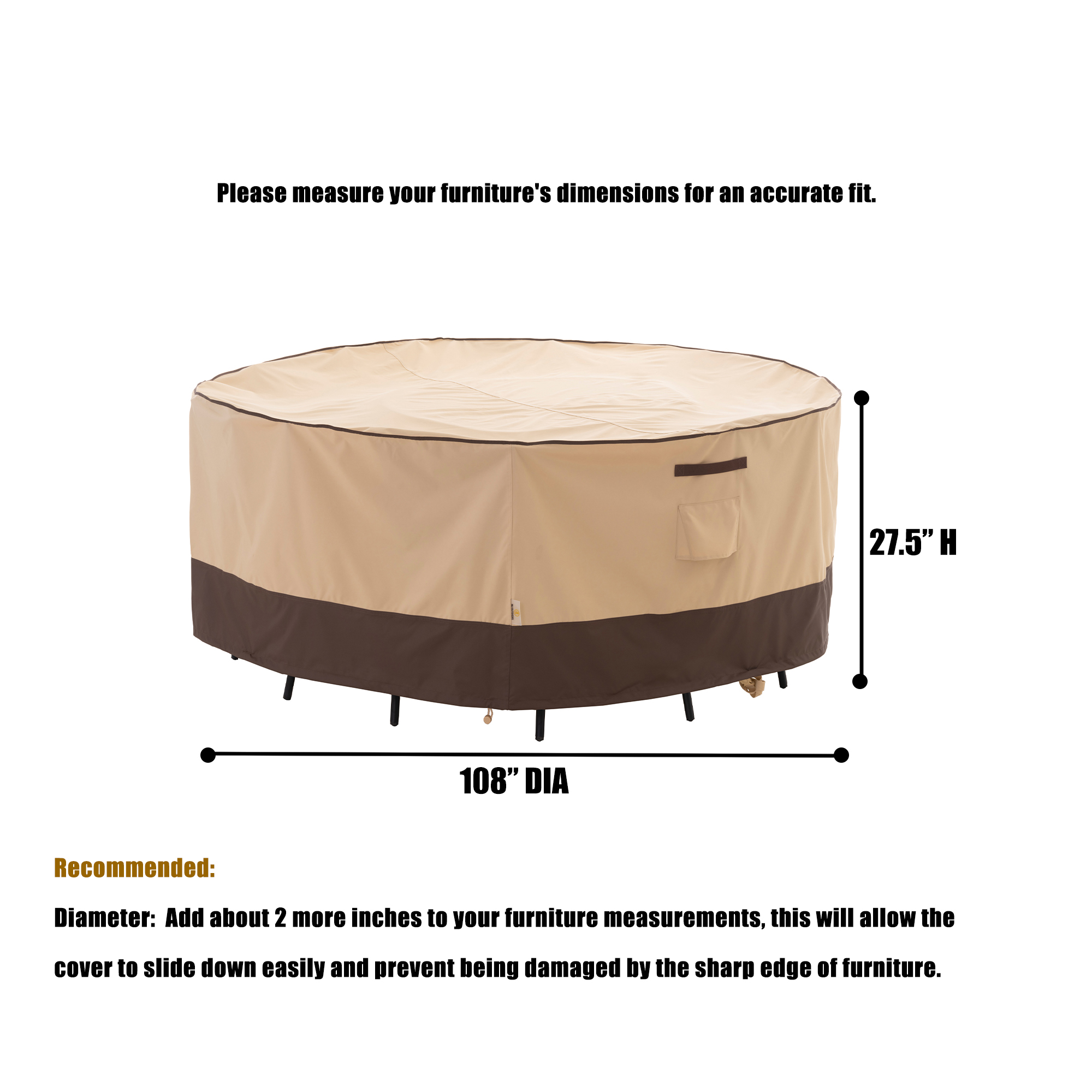 2025 Light Weight Edition Waterproof Outdoor Patio Round Cover - Beige+Brown