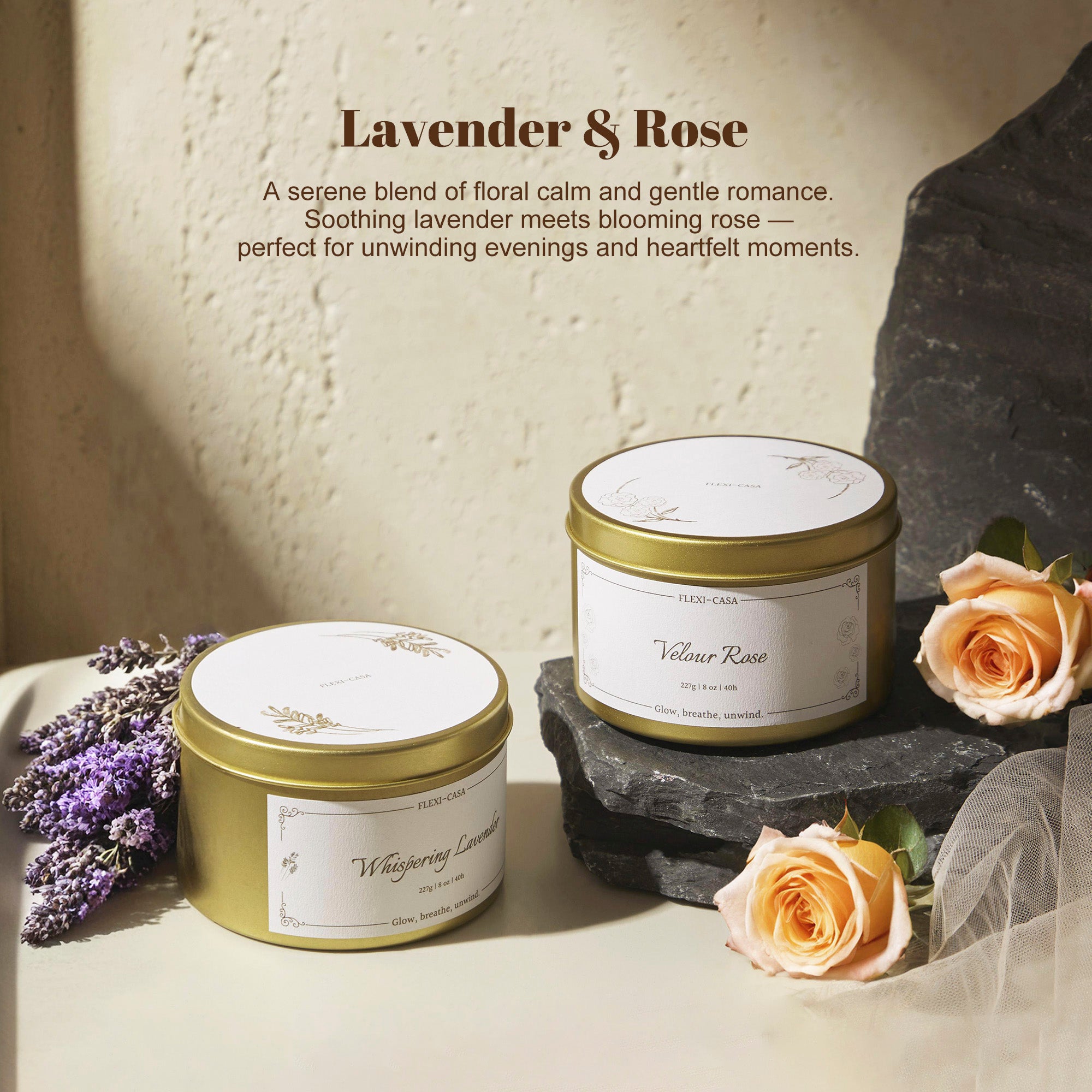 Lavender & Rose Aromatherapy Tin Candle Set β 2 Pack Floral Soy Wax Candles