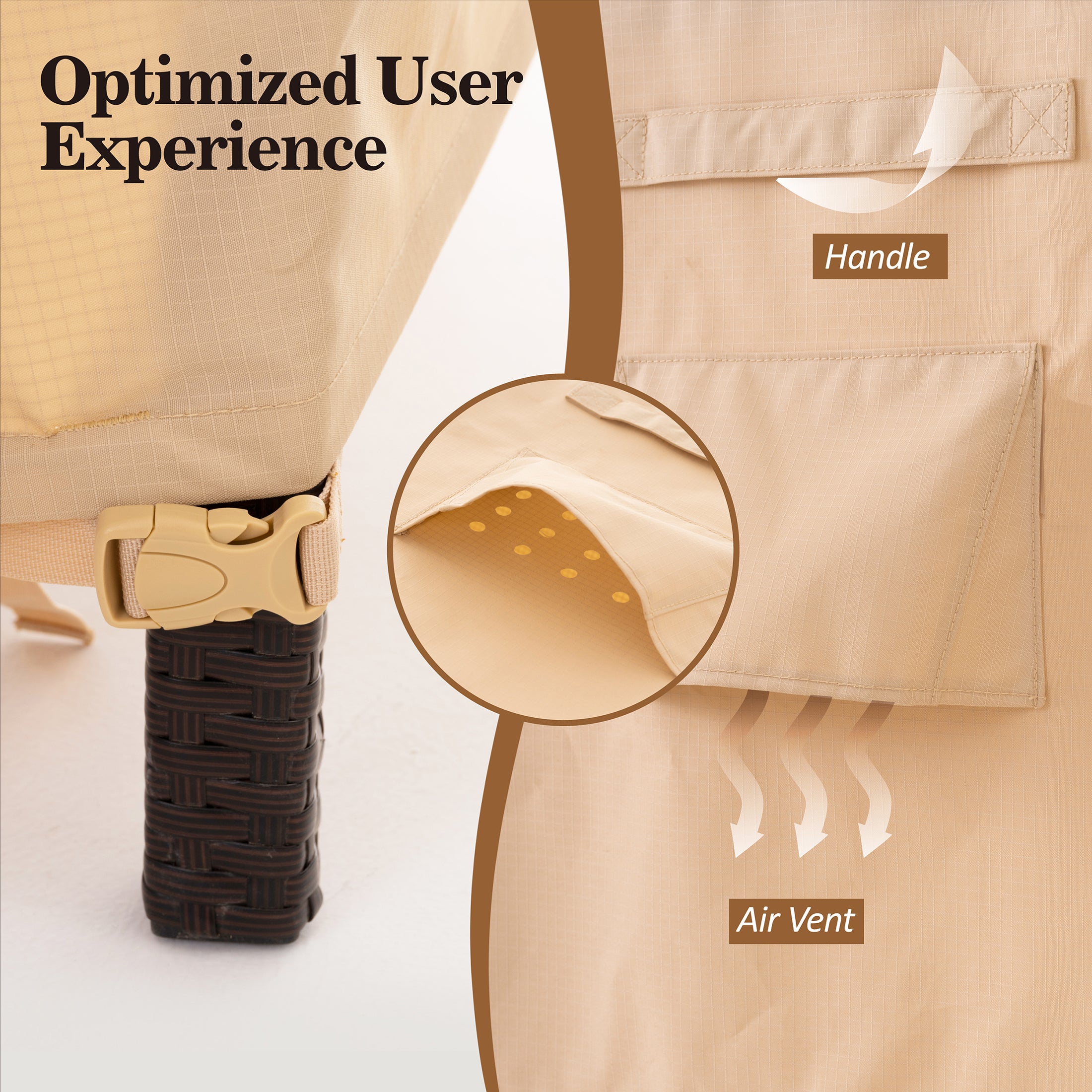 Waterproof Outdoor Patio Round Cover - Beige+Coffee - Dancing Garden Collection