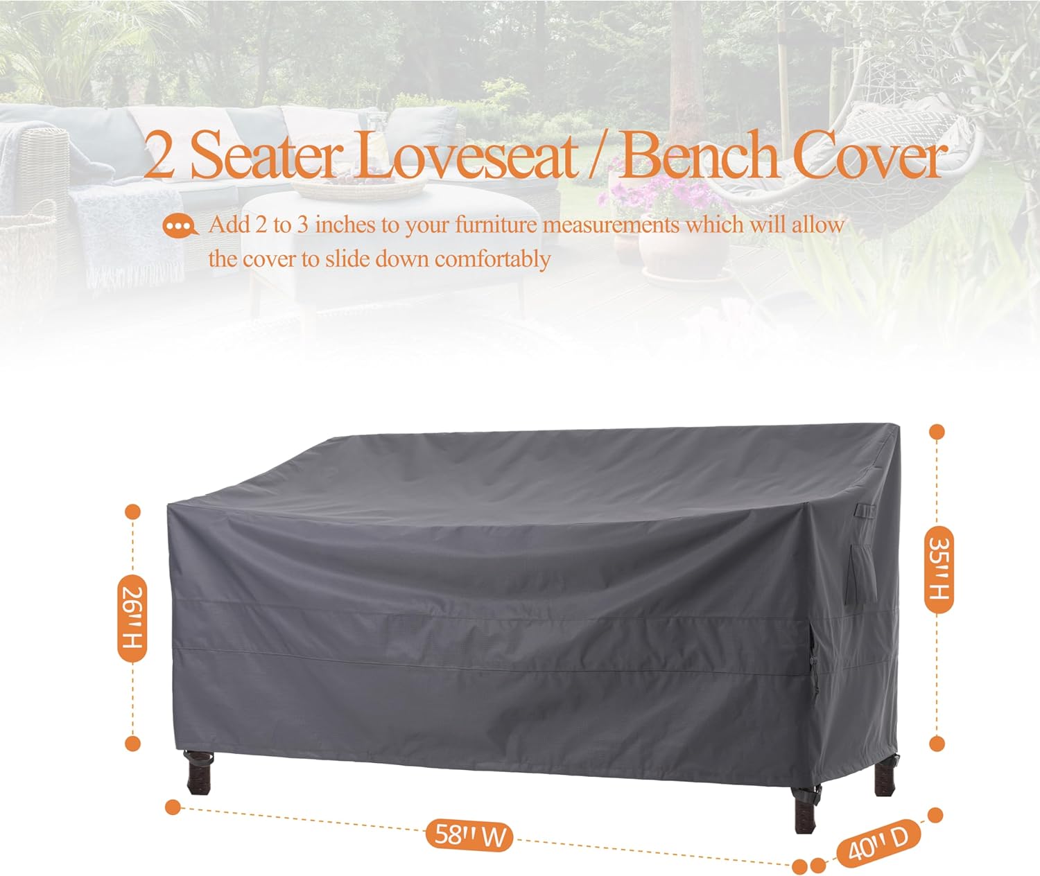 Waterproof Outdoor Patio Sofa/Loveseat/Bench Cover - Gray - Dancing Garden Collection