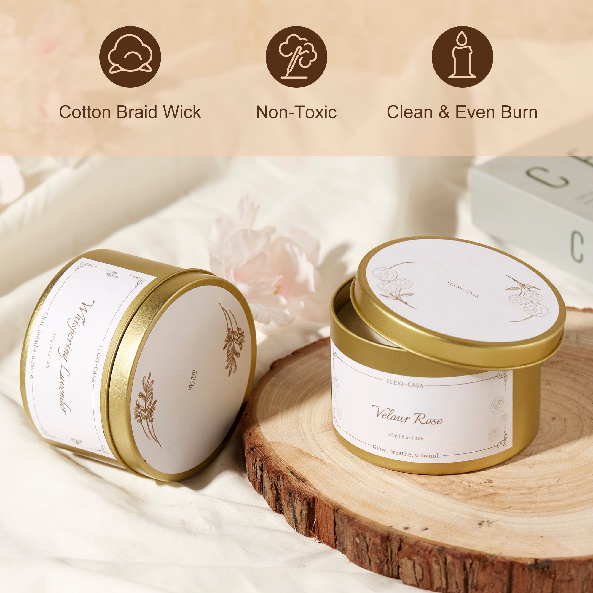 Lavender & Rose Aromatherapy Tin Candle Set β 2 Pack Floral Soy Wax Candles