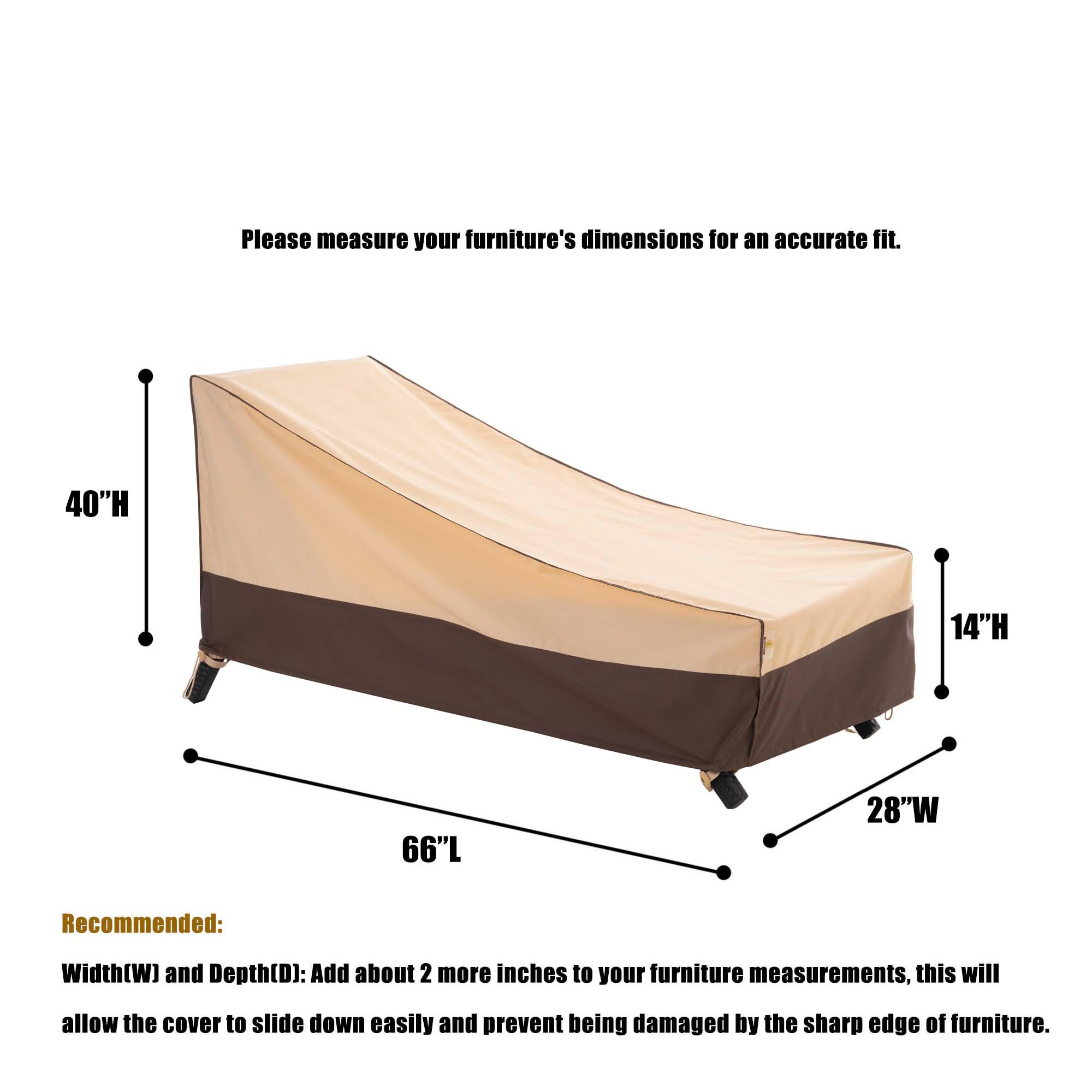 2025 Light Weight Edition Waterproof Outdoor Patio Chaise Lounge Chair Covers - Beige+Brown - 2 Packs