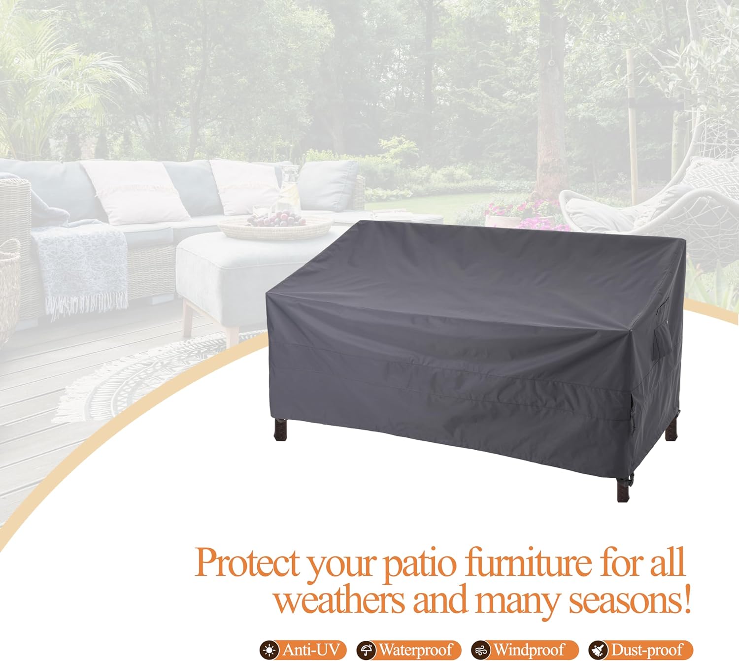 Waterproof Outdoor Patio Sofa/Loveseat/Bench Cover - Gray - Dancing Garden Collection