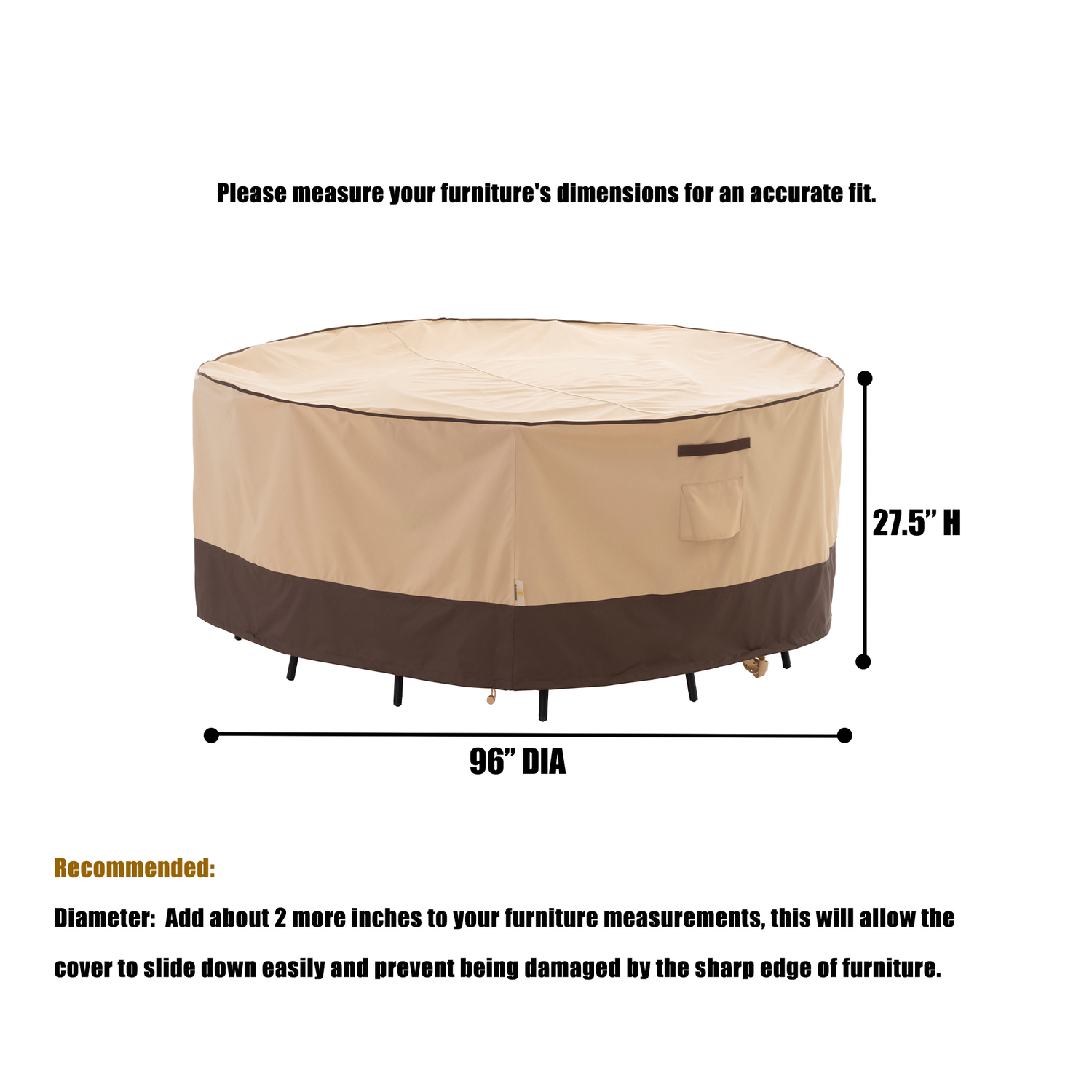 2025 Light Weight Edition Waterproof Outdoor Patio Round Cover - Beige+Brown