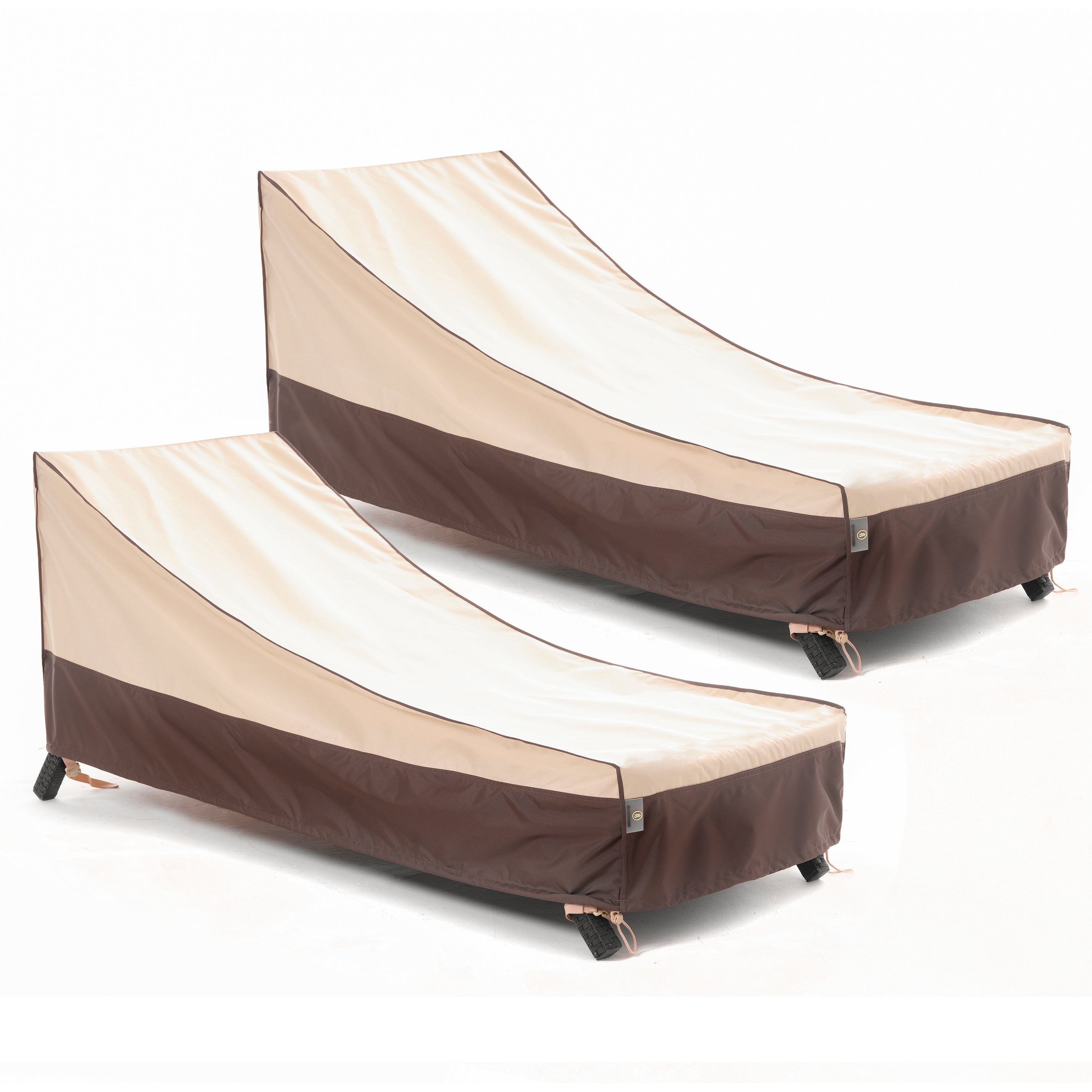 2025 Edition Waterproof Outdoor Patio Chaise Lounge Chair Covers - Beige+Coffee - 2 Packs
