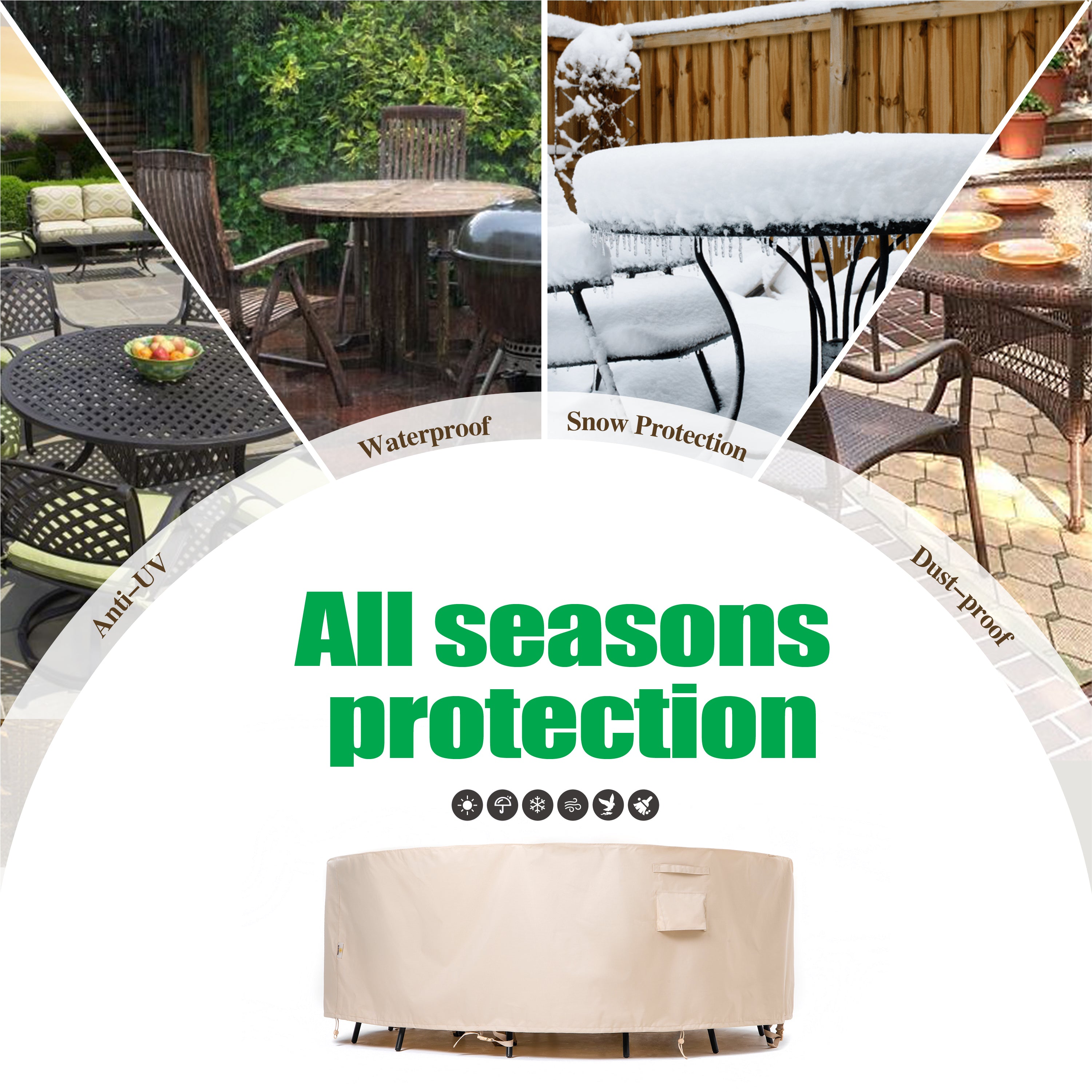2025 Edition Waterproof Outdoor Patio Round Cover - Beige