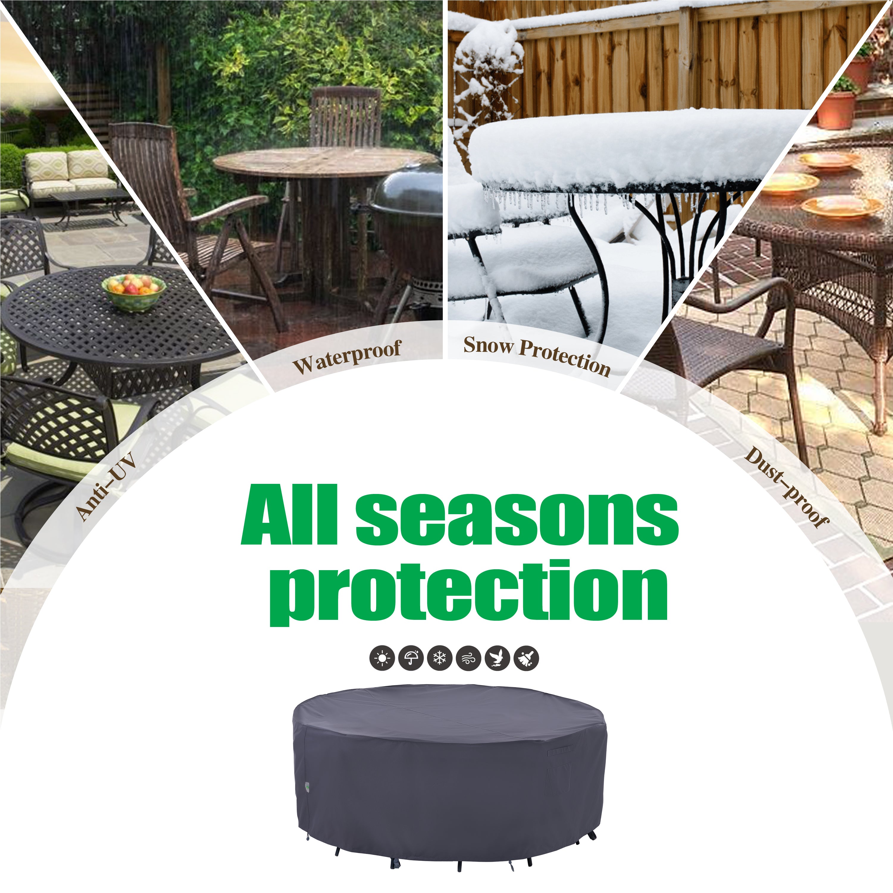 2025 Edition Waterproof Outdoor Patio Round Cover - Grey