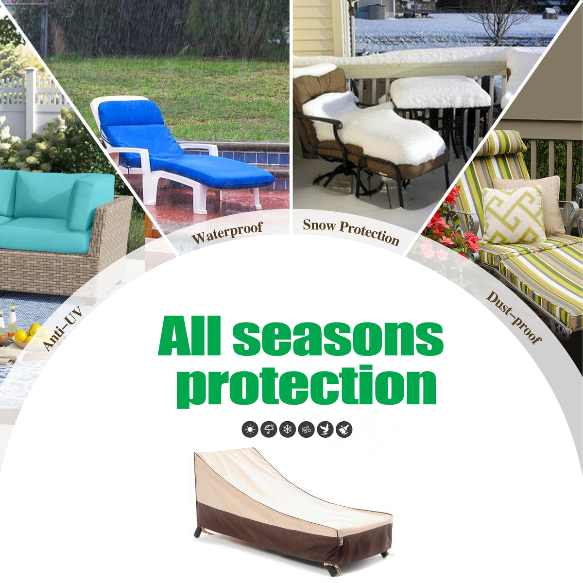 2025 Edition Waterproof Outdoor Patio Chaise Lounge Chair Covers - Beige+Coffee - 2 Packs.