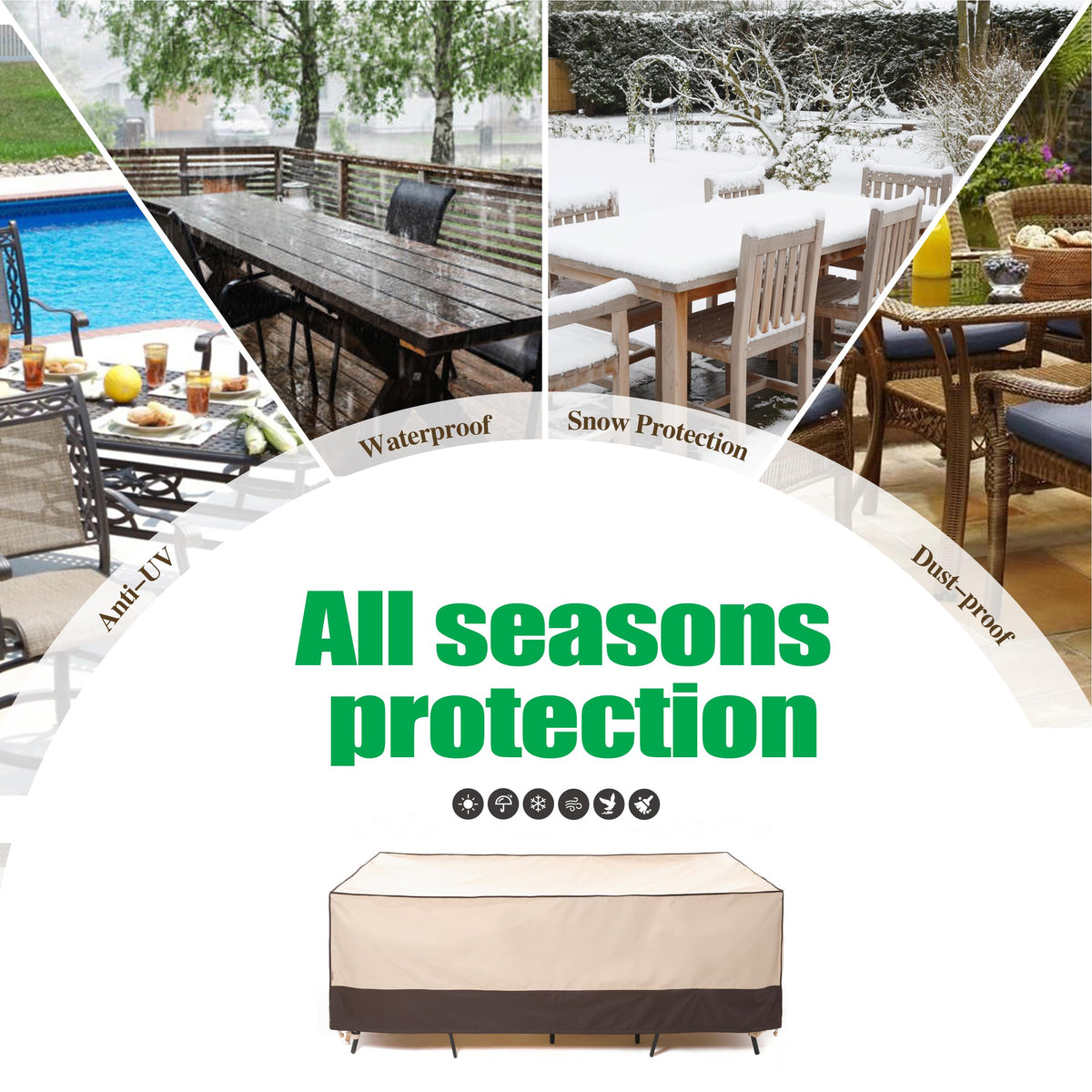 2025 Edition Waterproof Outdoor Patio Rectangular Cover - Beige+Coffee.