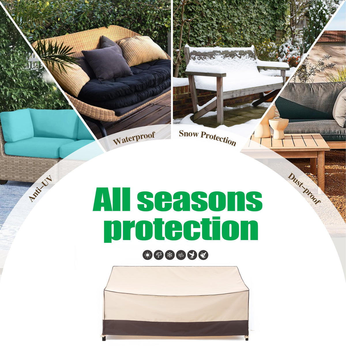2025 Edition Waterproof Outdoor Patio Sofa/Bench/Loveseat Cover - Beige+Coffee.