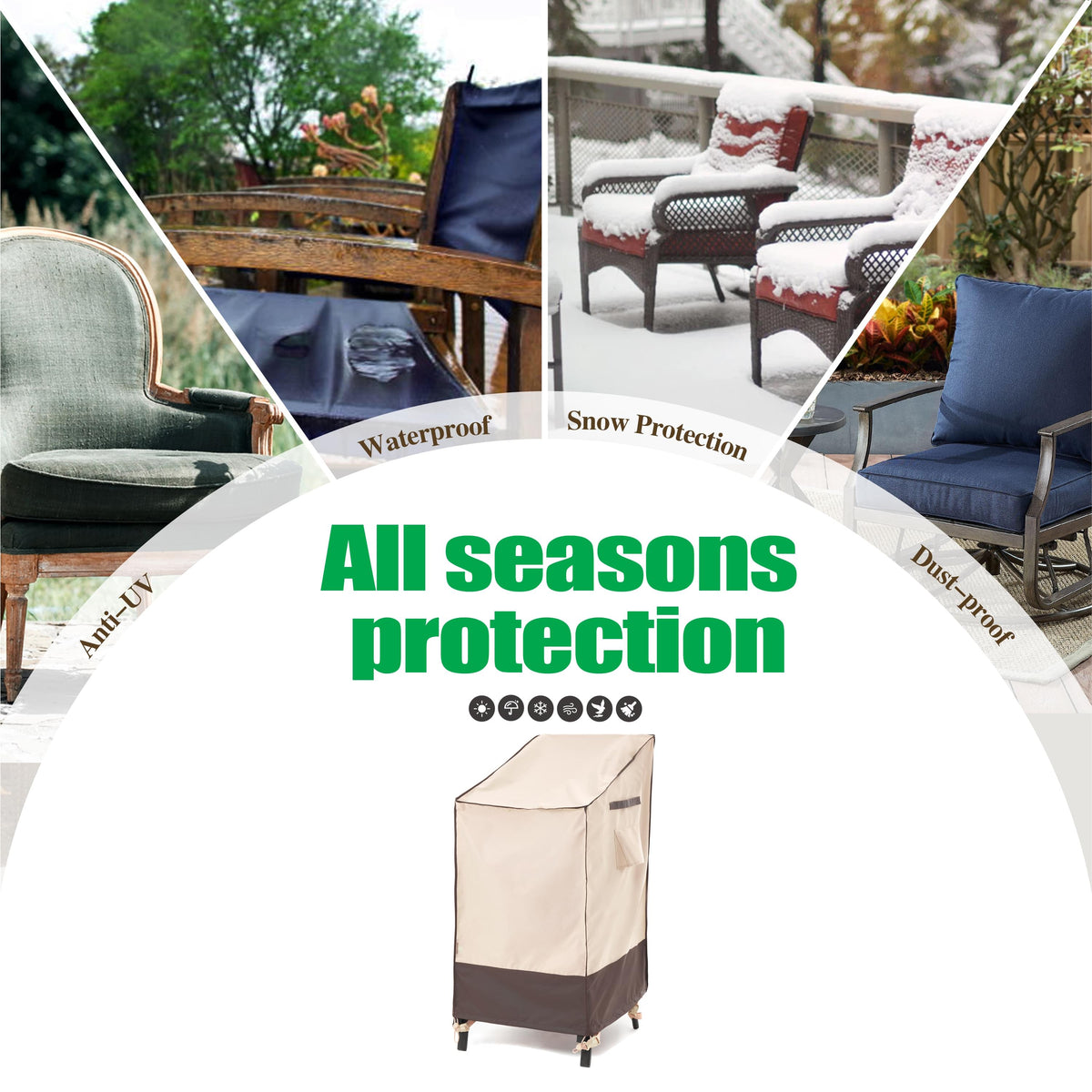 2025 Edition Waterproof Outdoor Patio Stackable Chair Cover - Beige+Coffee.