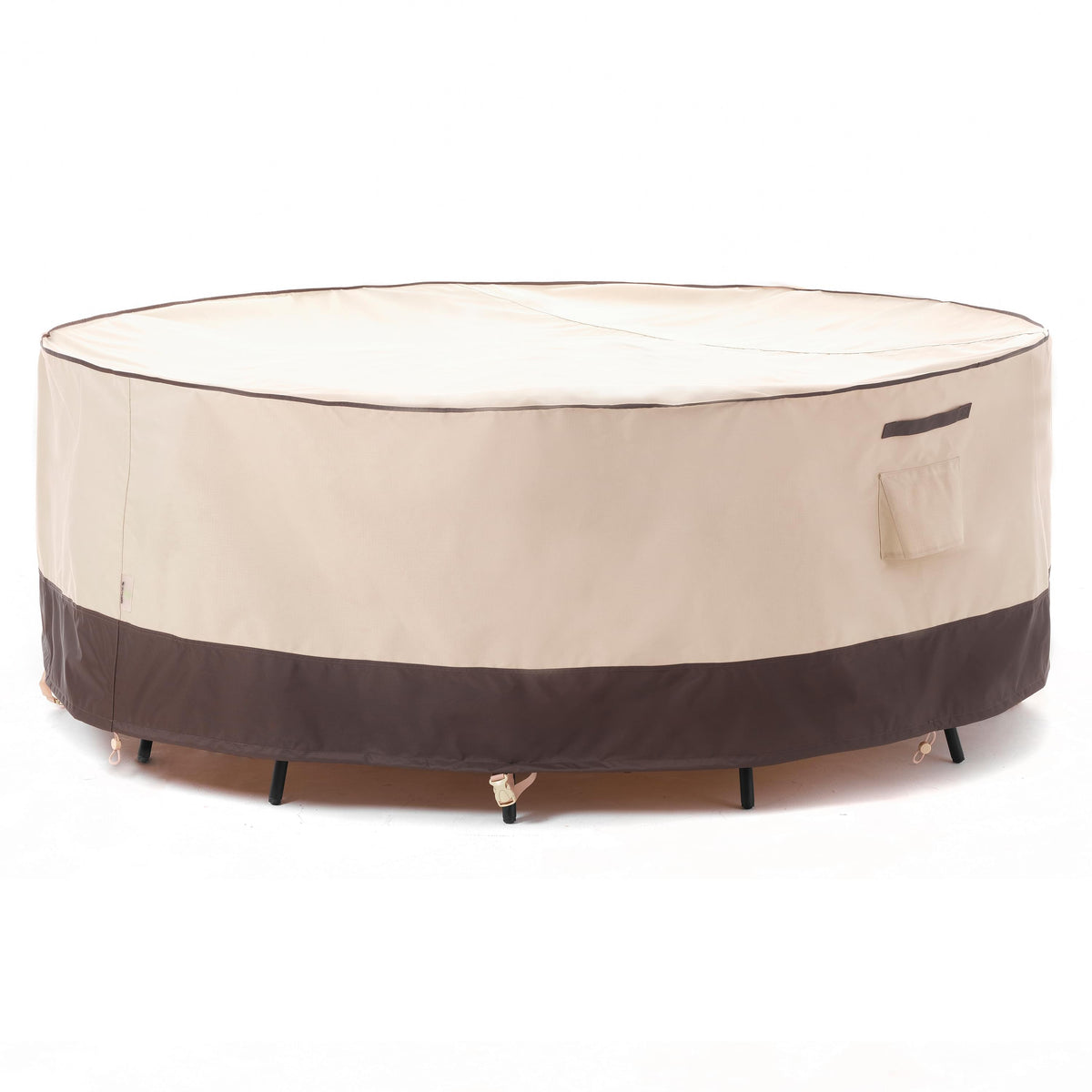 2025 Edition Waterproof Outdoor Patio Round Cover - Beige+Coffee.