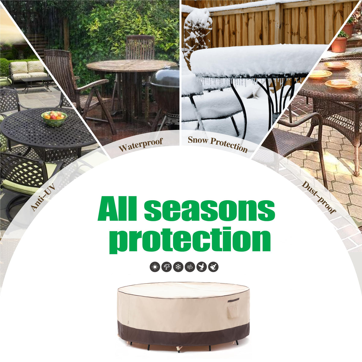 2025 Edition Waterproof Outdoor Patio Round Cover - Beige+Coffee.