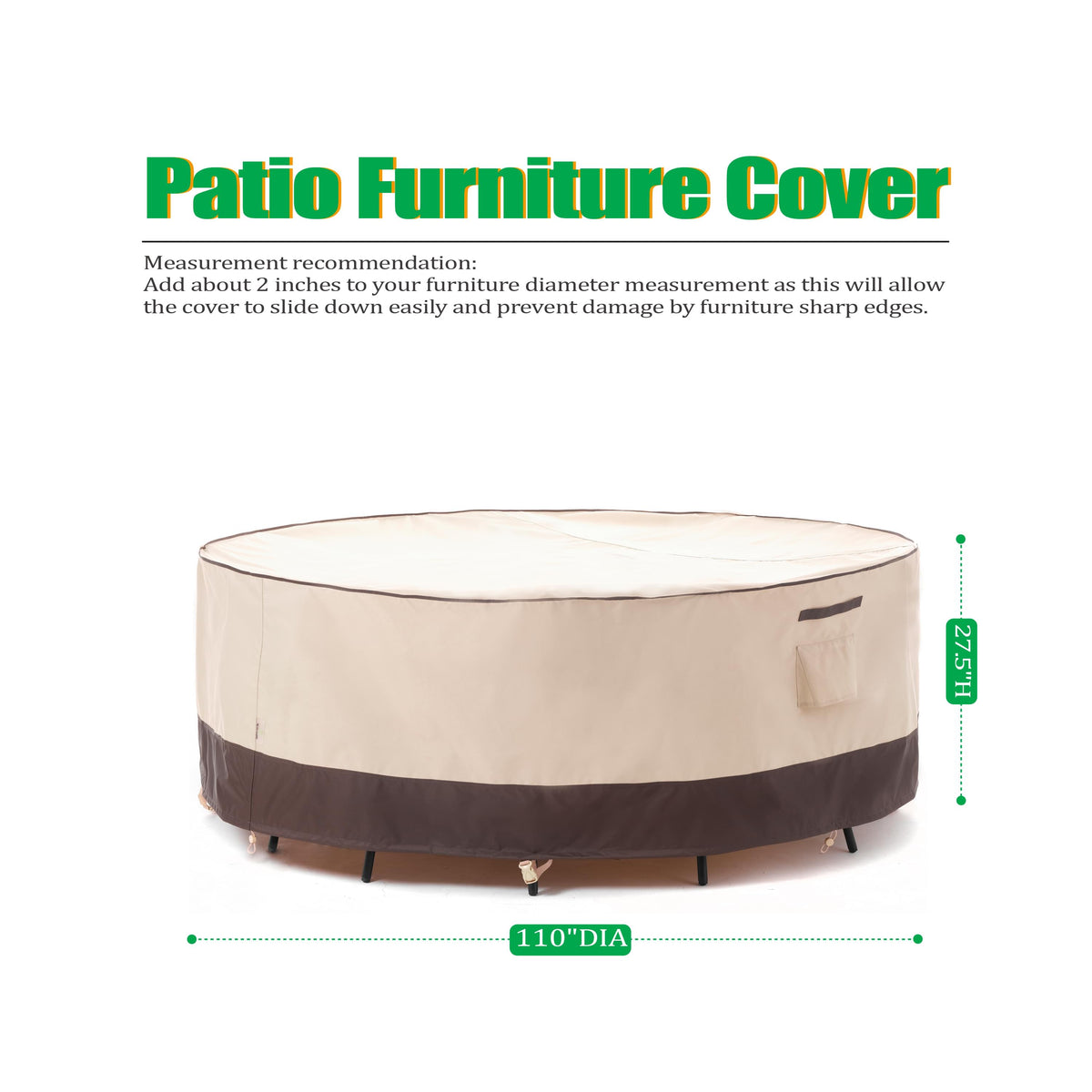 2025 Edition Waterproof Outdoor Patio Round Cover - Beige+Coffee.