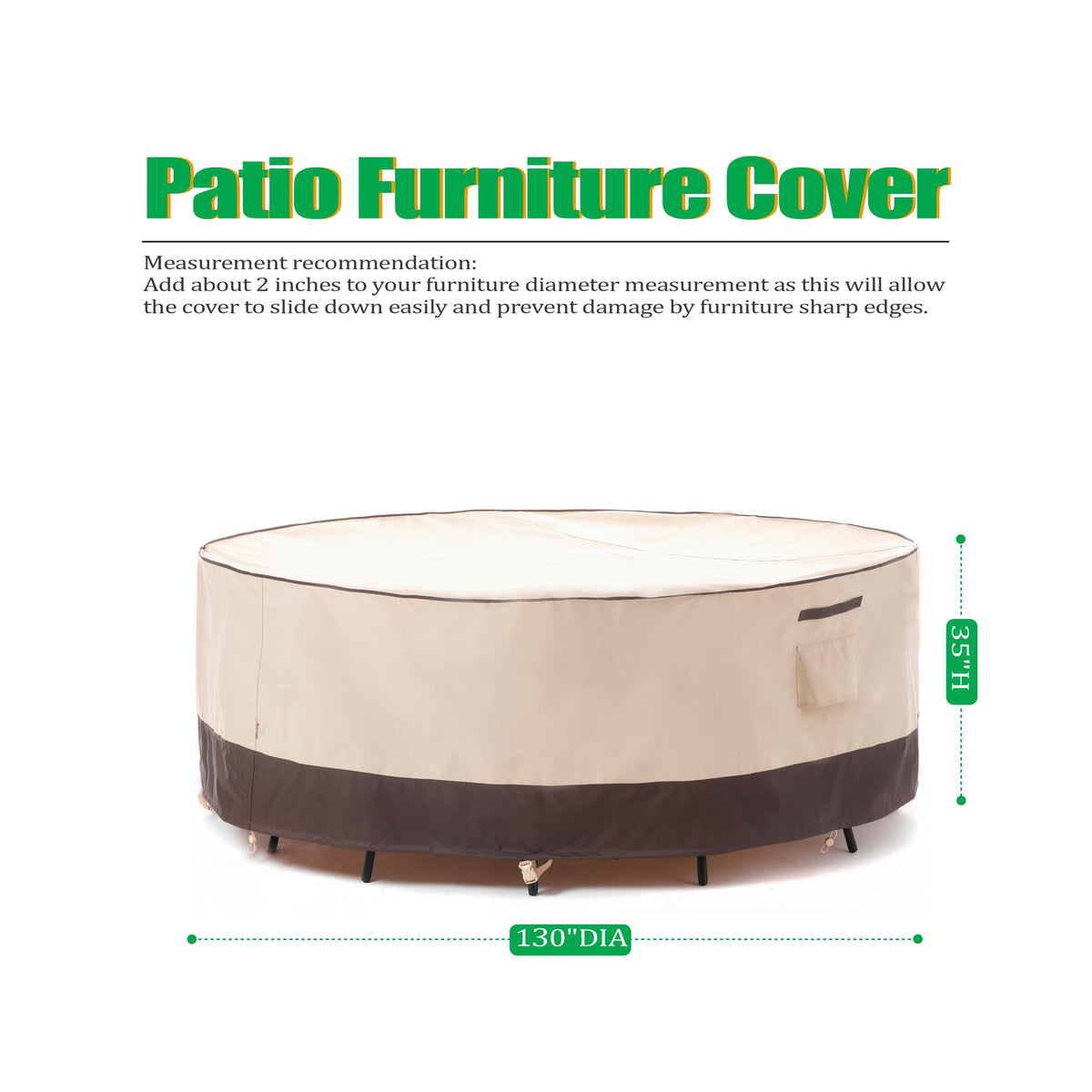 2025 Edition Waterproof Outdoor Patio Round Cover - Beige+Coffee.