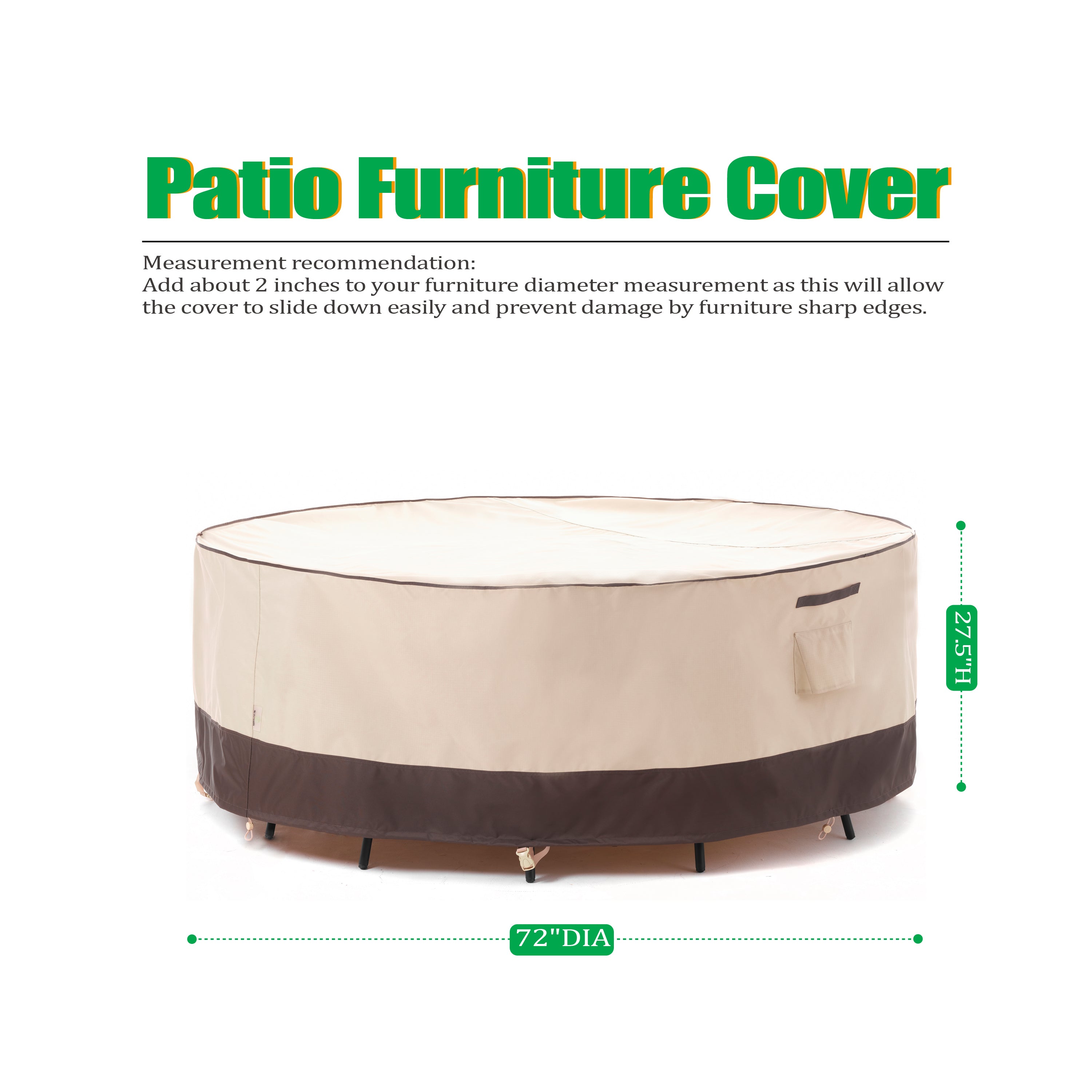 2025 Edition Waterproof Outdoor Patio Round Cover - Beige+Coffee