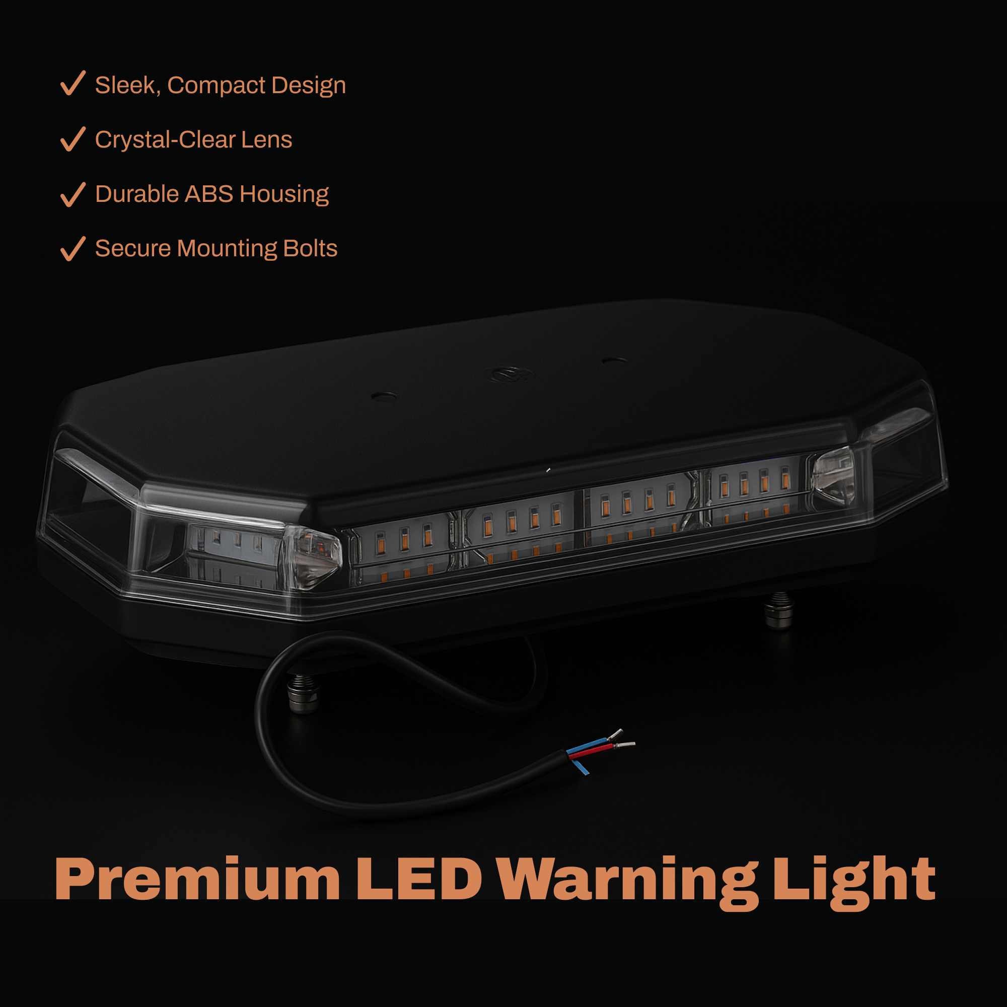LB1500 Series 15" Clear Lens / Amber LED Light Bar (4-Stud Mount, 3-Wire Cable)