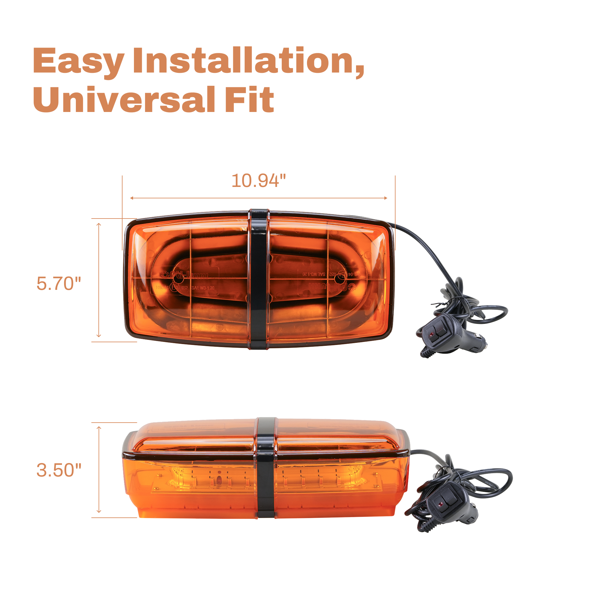 LB1100 Series 11" Amber Lens / Amber LED Light Bar (Magnet Mount, Cigarette Lighter Plug/Switch)