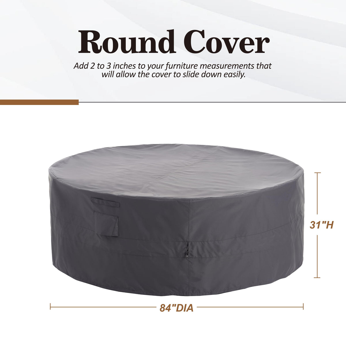 Waterproof Outdoor Patio Round Cover - Gray - Dancing Garden Collection.