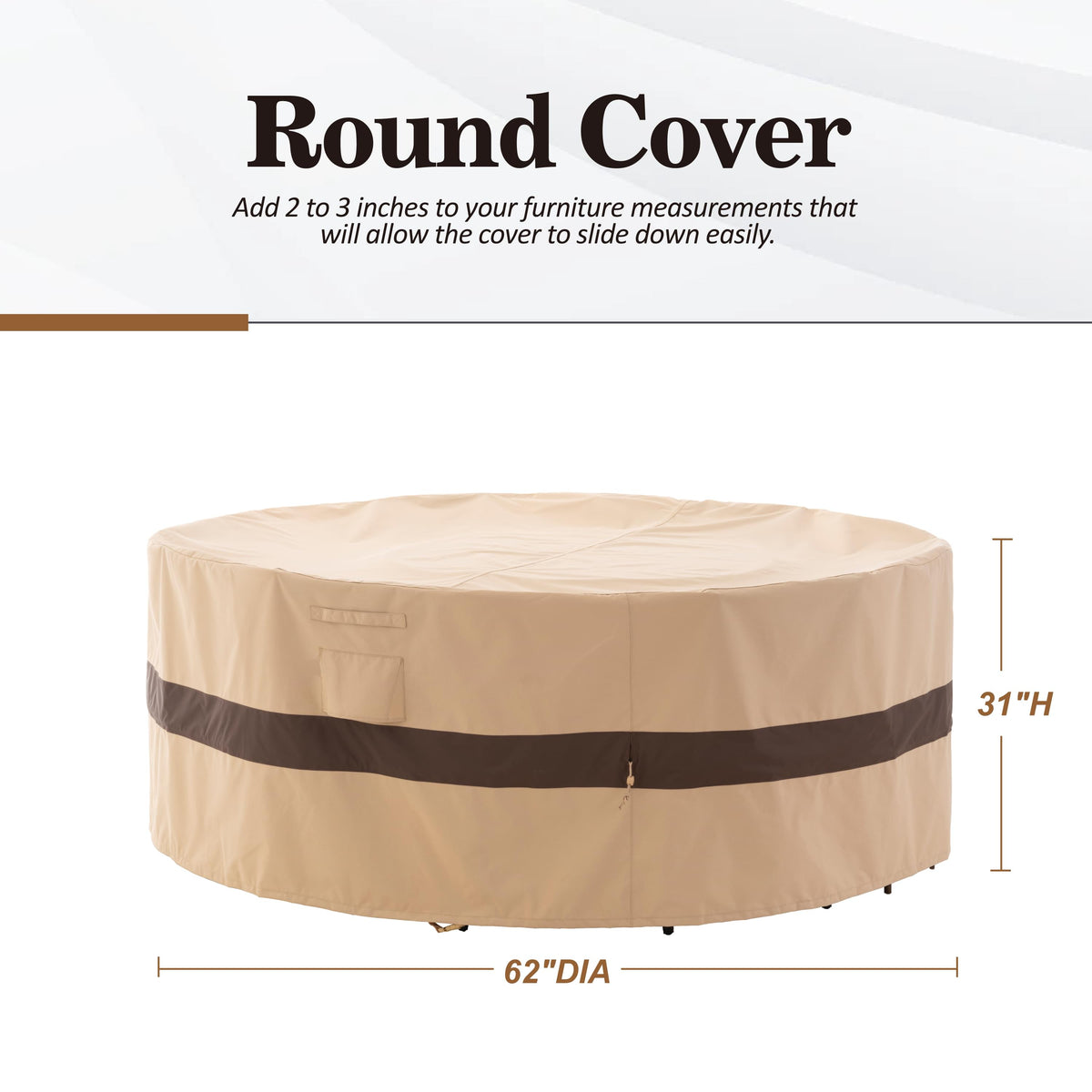 Waterproof Outdoor Patio Round Cover - Beige+Coffee - Dancing Garden Collection.