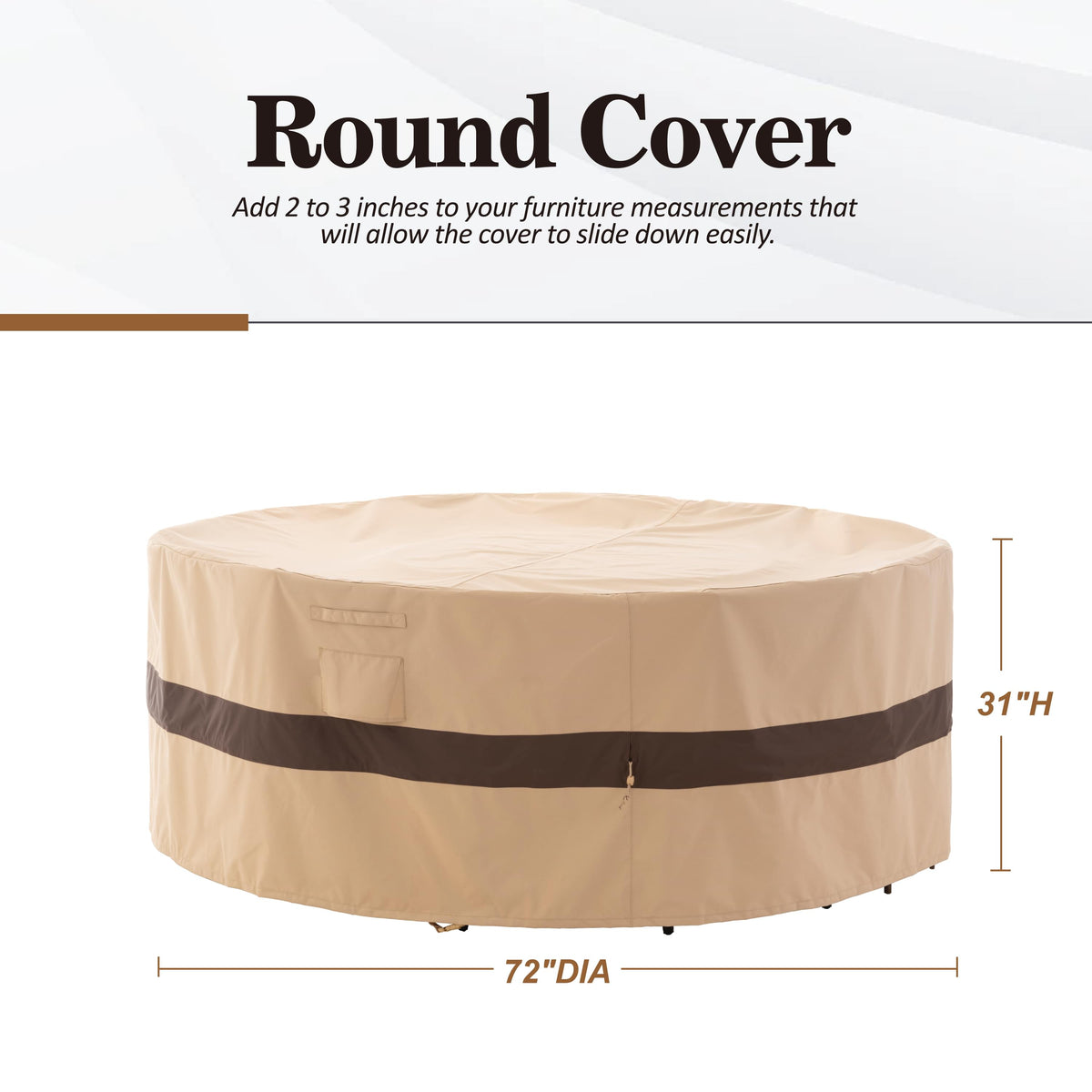 Waterproof Outdoor Patio Round Cover - Beige+Coffee - Dancing Garden Collection.