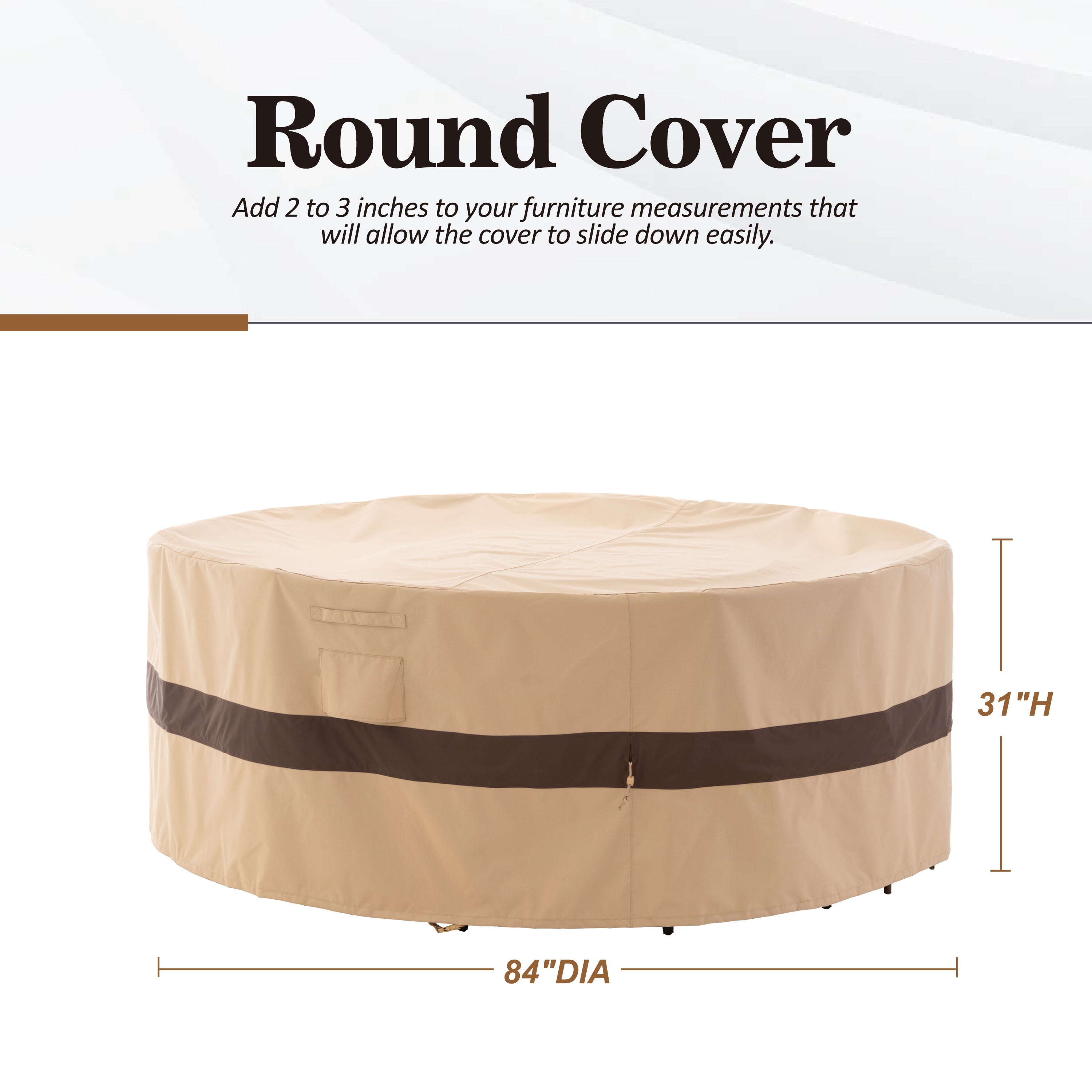Waterproof Outdoor Patio Round Cover - Beige+Coffee - Dancing Garden Collection