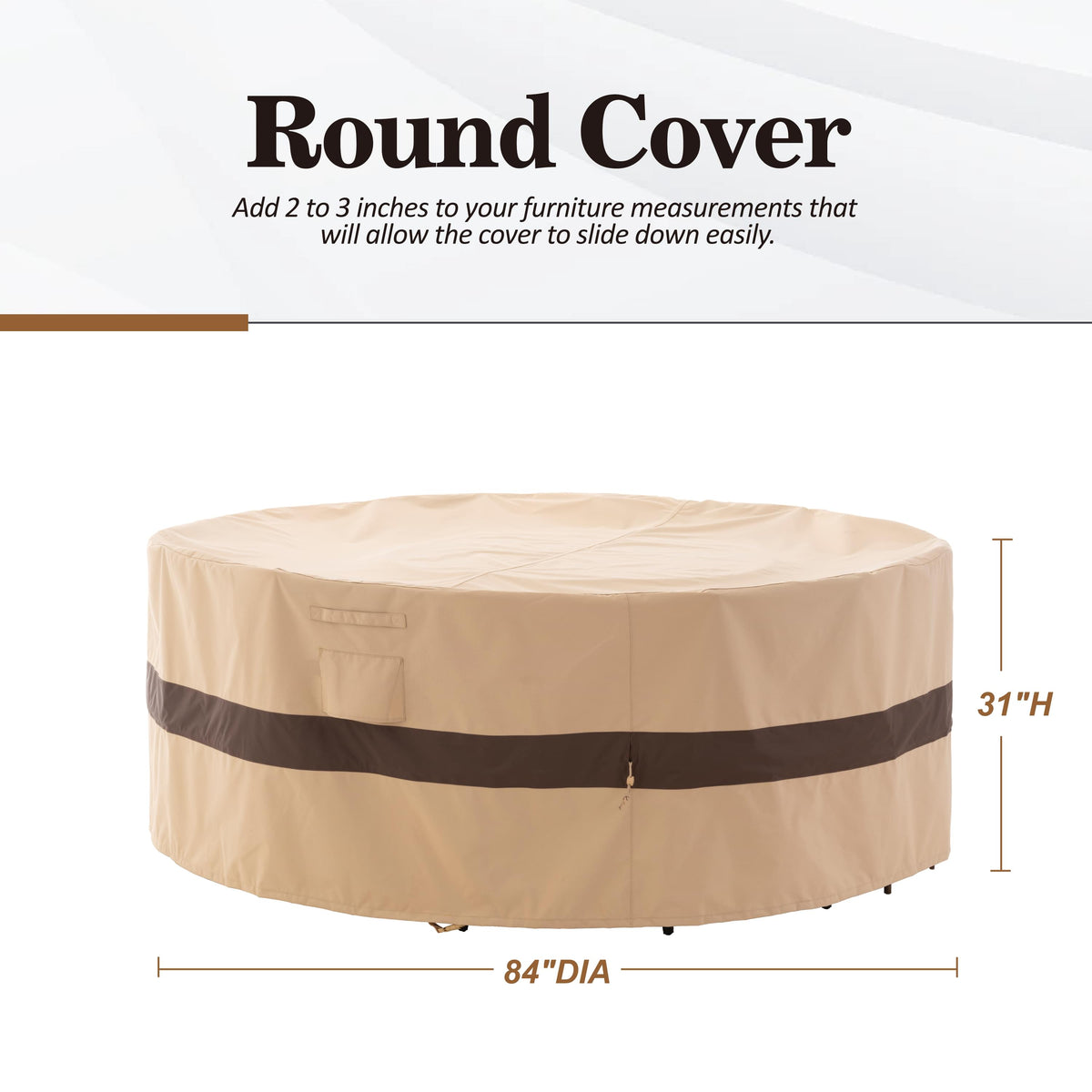 Waterproof Outdoor Patio Round Cover - Beige+Coffee - Dancing Garden Collection.