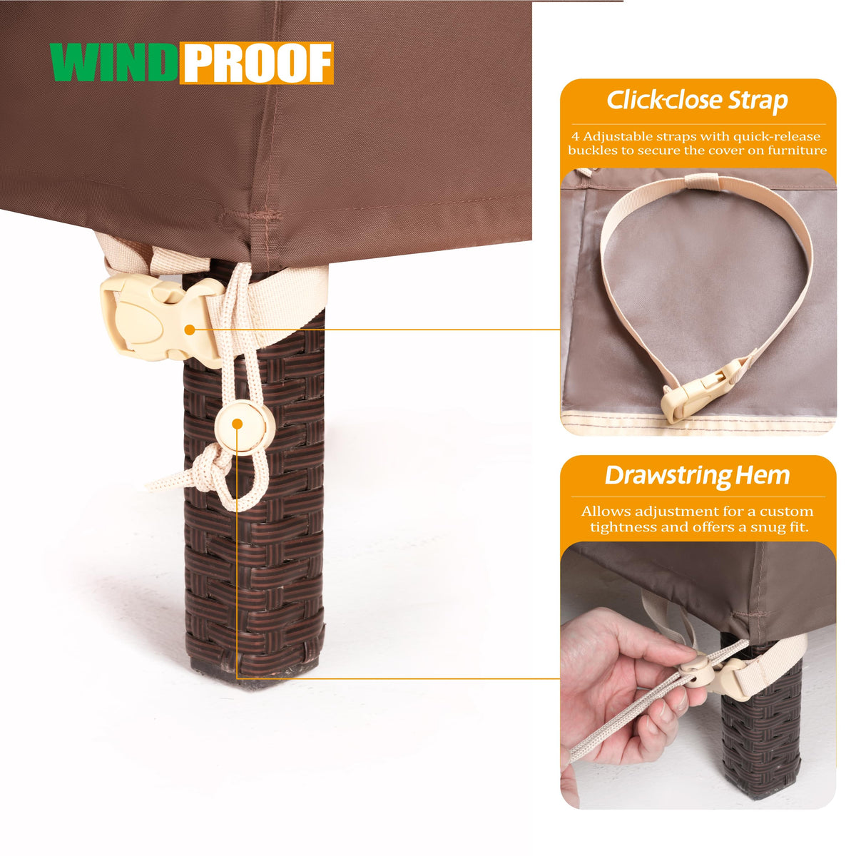 2025 Edition Waterproof Outdoor Patio Rectangular Cover - Beige+Coffee.