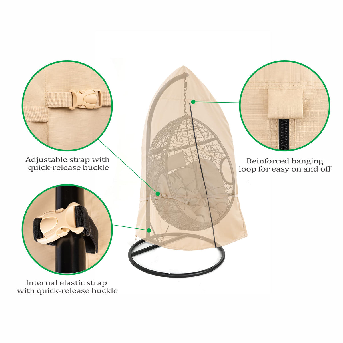 2025 Edition Waterproof Outdoor Patio Egg Chair Cover - Beige.