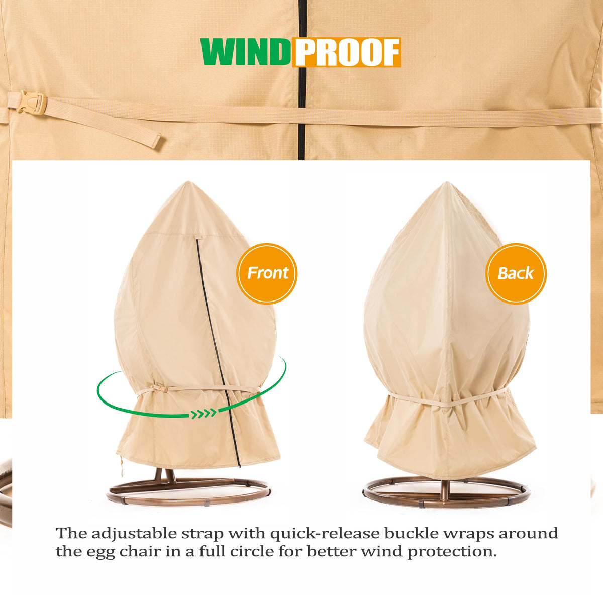 2025 Edition Waterproof Outdoor Patio Egg Chair Cover - Beige.
