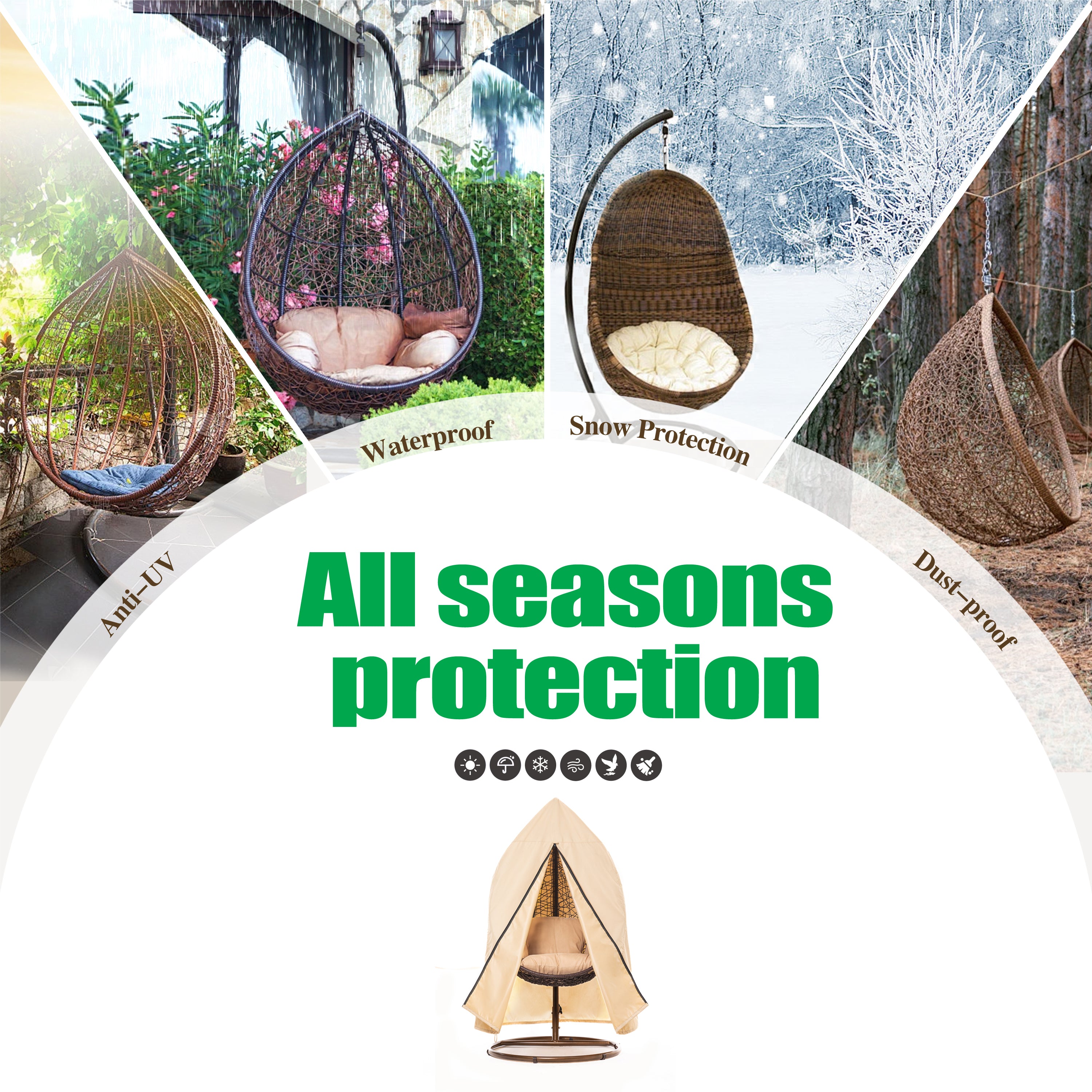 2025 Edition Waterproof Outdoor Patio Egg Chair Cover - Beige