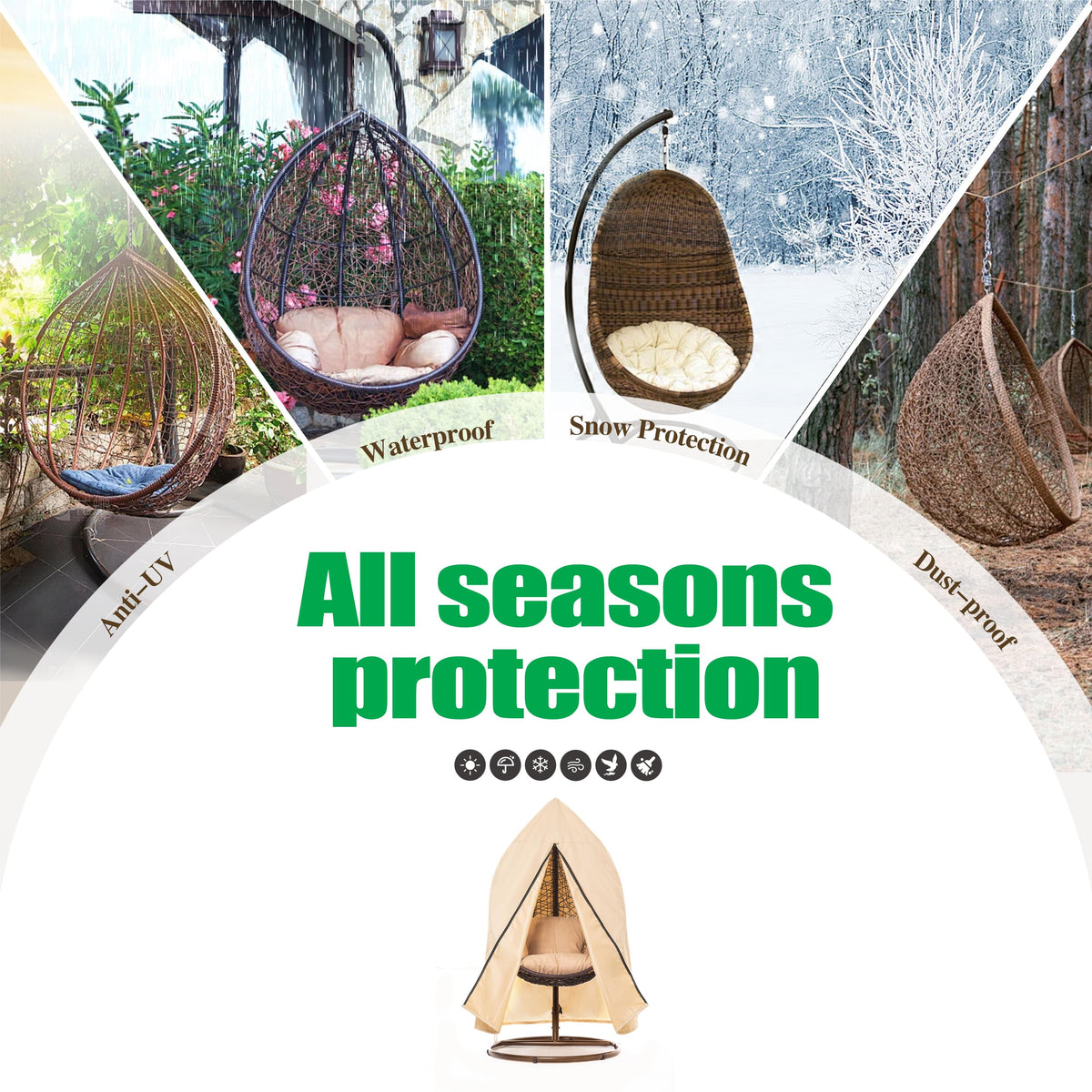 2025 Edition Waterproof Outdoor Patio Egg Chair Cover - Beige.