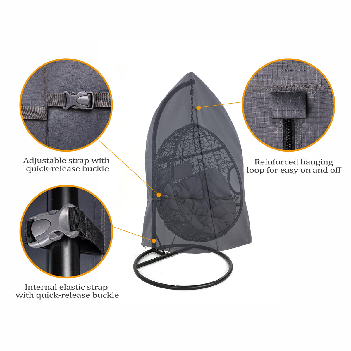 2025 Edition Waterproof Outdoor Patio Egg Chair Cover - Grey.