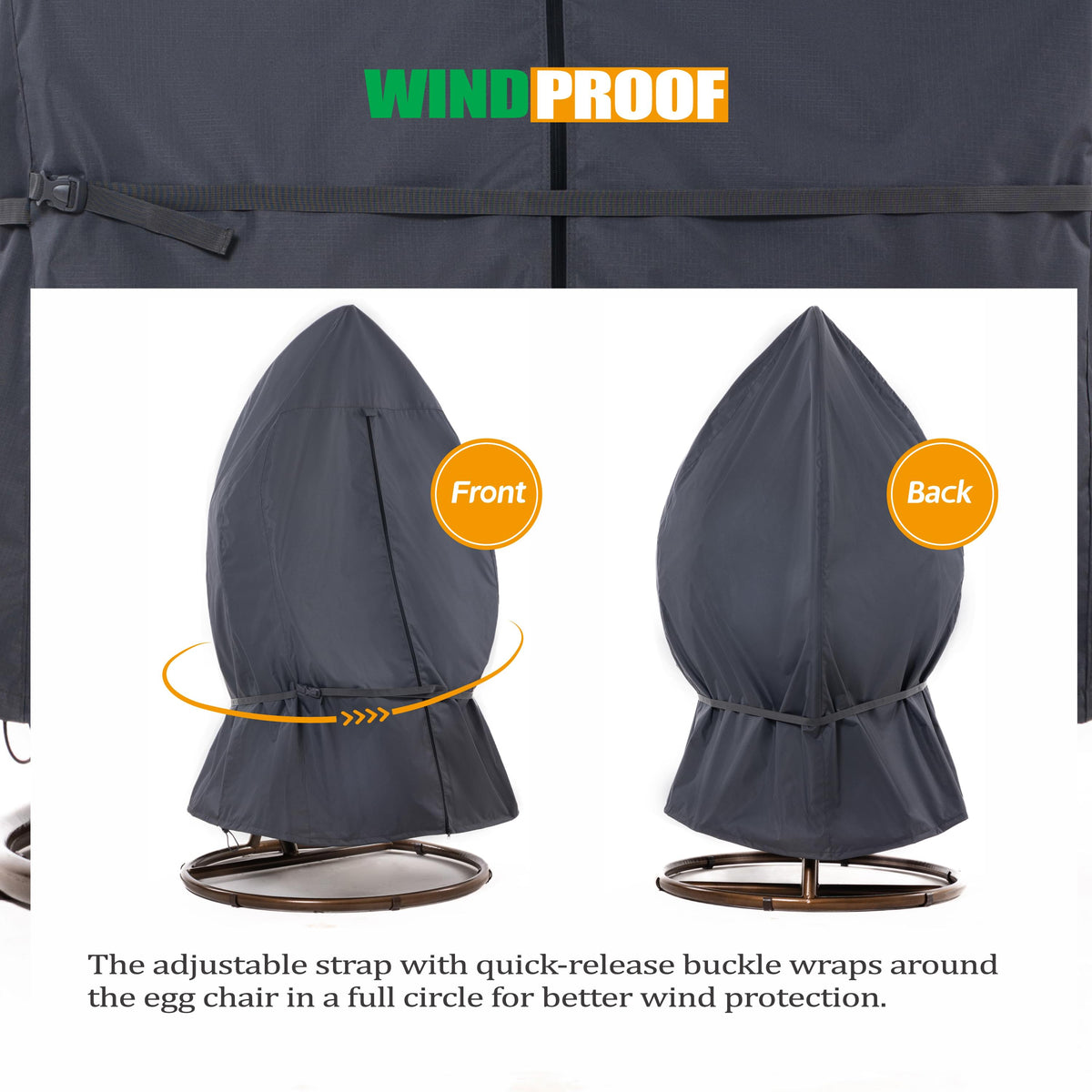 2025 Edition Waterproof Outdoor Patio Egg Chair Cover - Grey.