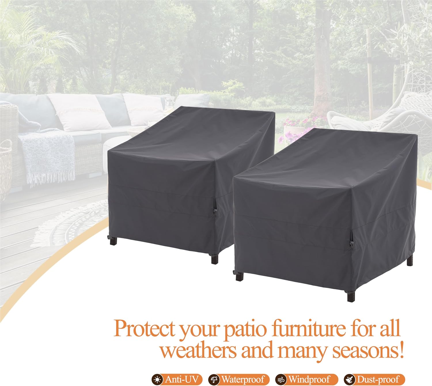 Waterproof Outdoor Patio Chair Covers - Gray - 2Packs - Dancing Garden Collection