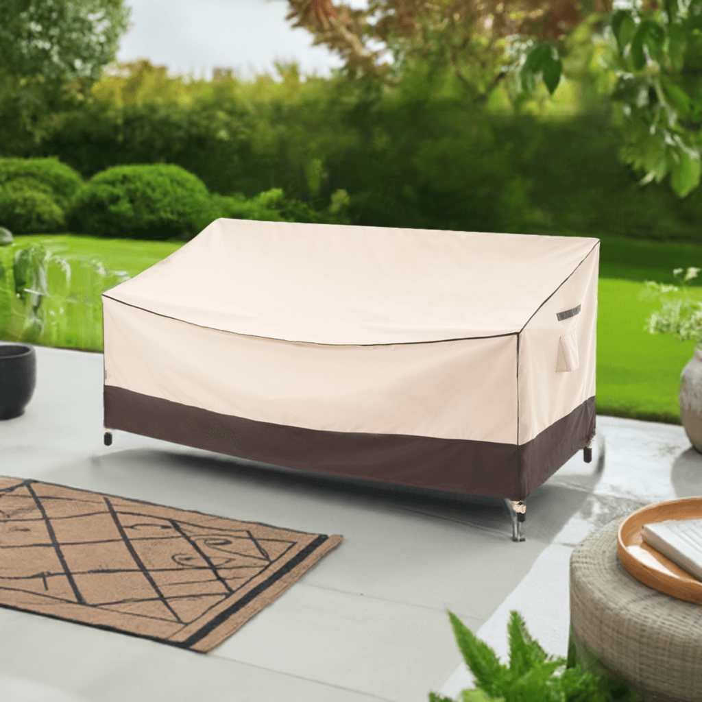 2025 Edition Waterproof Outdoor Patio Sofa/Bench/Loveseat Cover - Beige+Coffee.