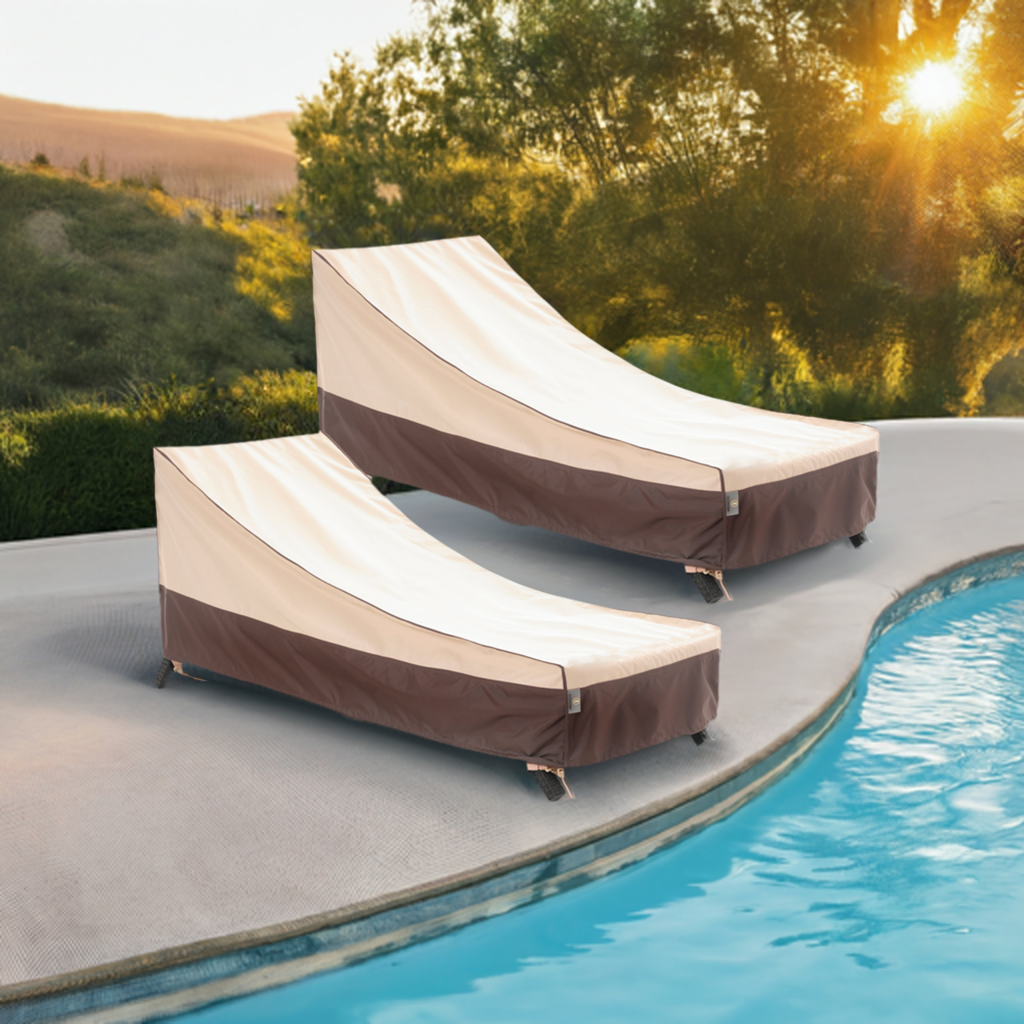 2025 Edition Waterproof Outdoor Patio Chaise Lounge Chair Covers - Beige+Coffee - 2 Packs