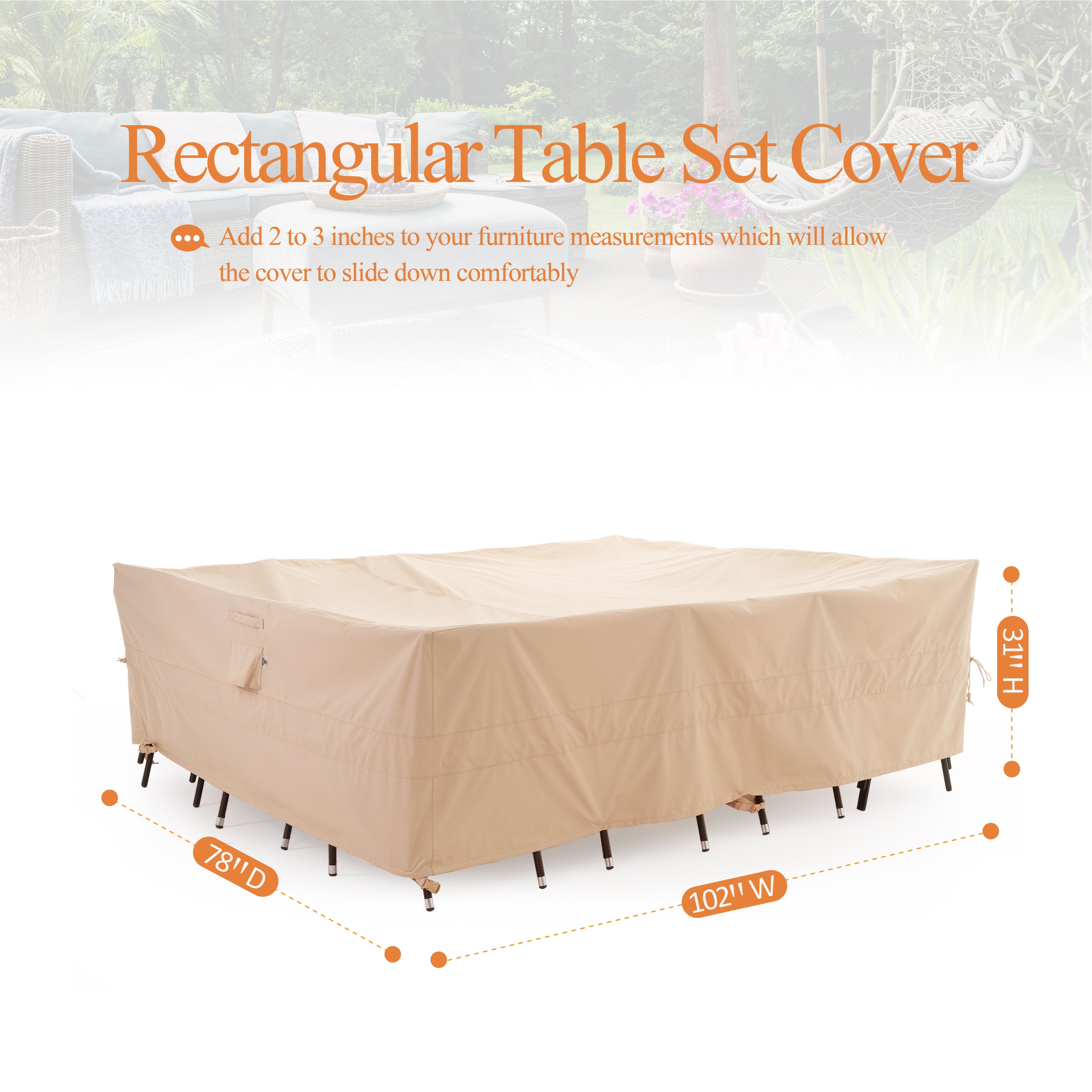 Waterproof Outdoor Patio Rectangular Cover - Beige - Dancing Garden Collection