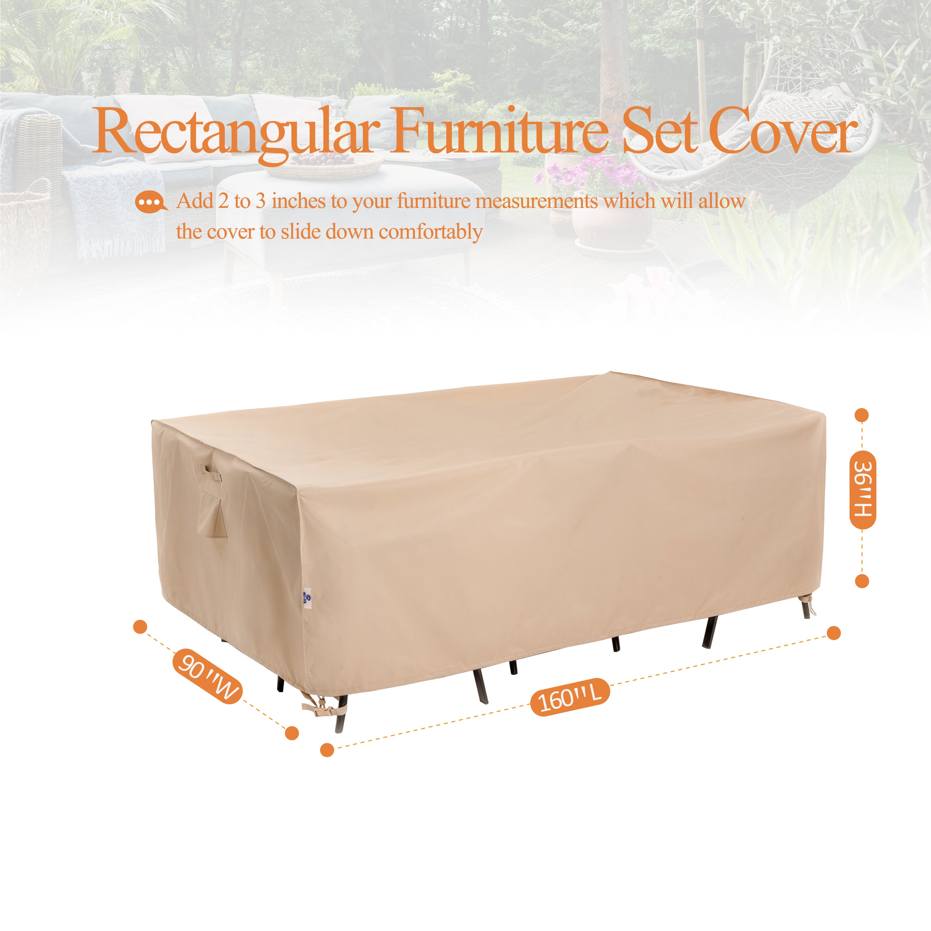 Waterproof Outdoor Patio Rectangular Cover - Beige - Dancing Garden Collection