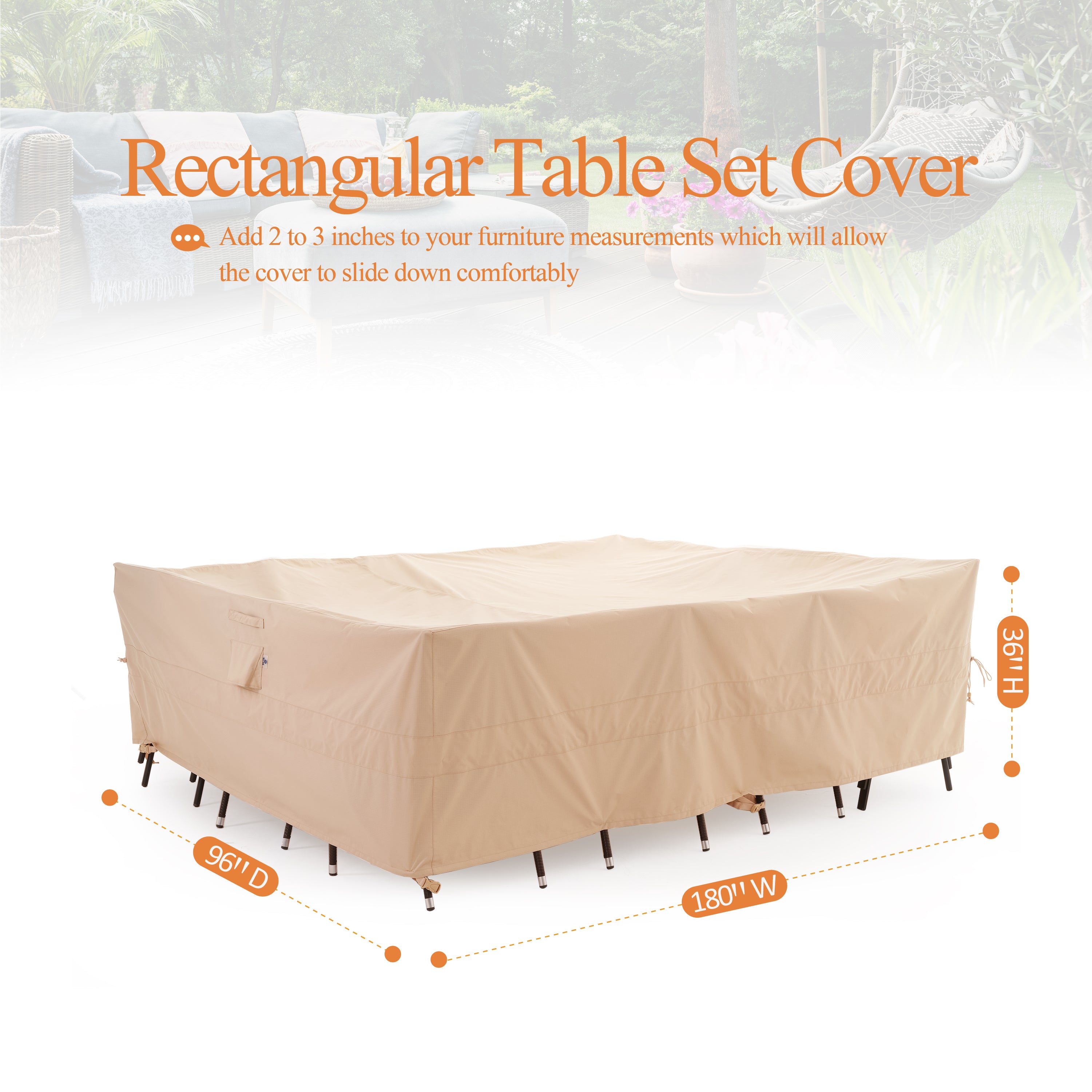 Waterproof Outdoor Patio Rectangular Cover - Beige - Dancing Garden Collection