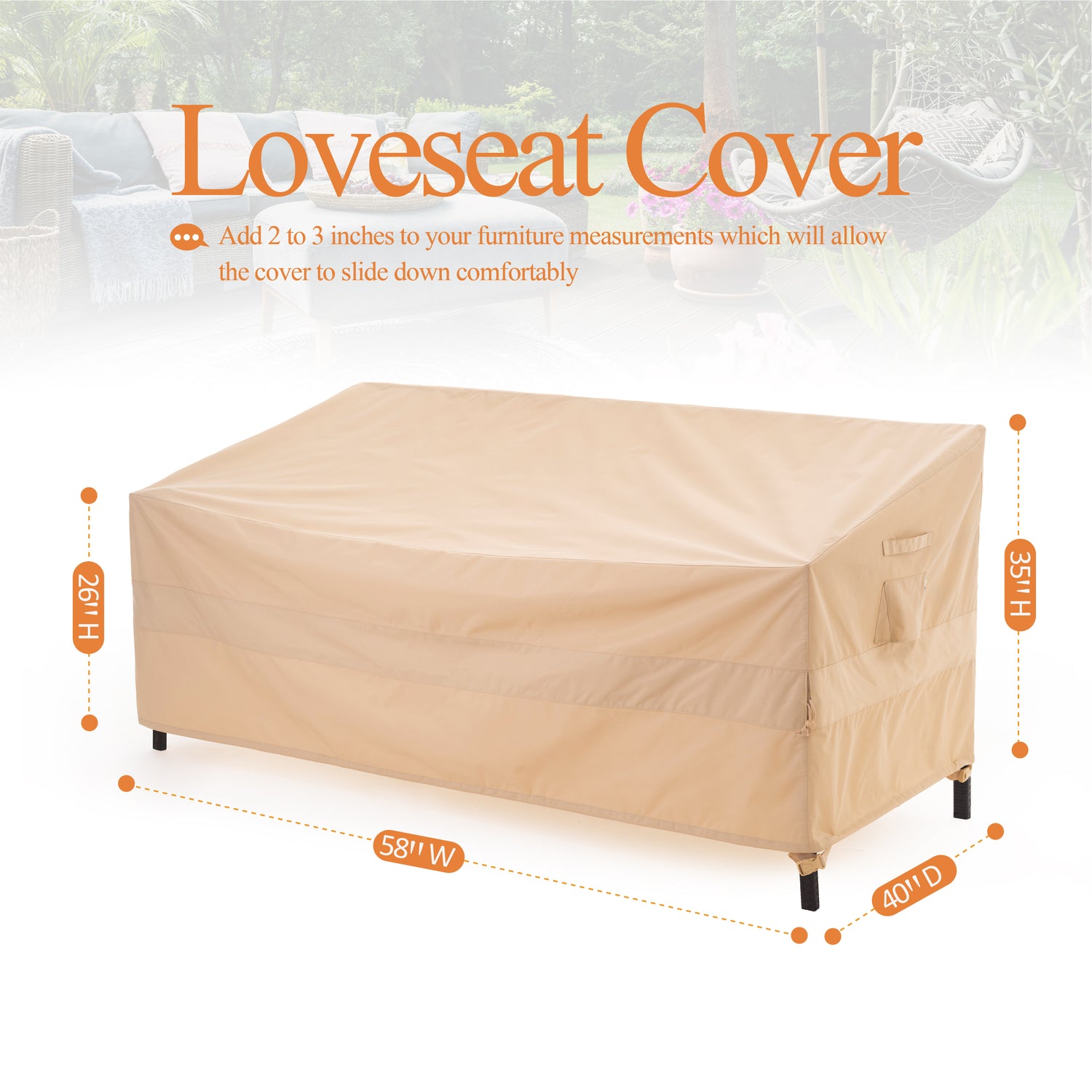 Waterproof Outdoor Patio Sofa/Loveseat/Bench Cover - Beige - Dancing Garden Collection