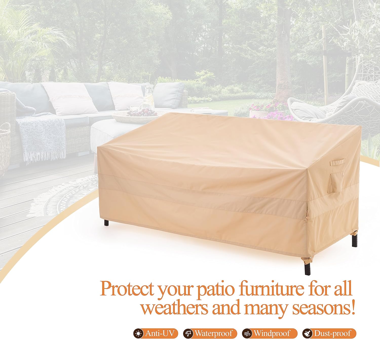Waterproof Outdoor Patio Sofa/Loveseat/Bench Cover - Beige - Dancing Garden Collection