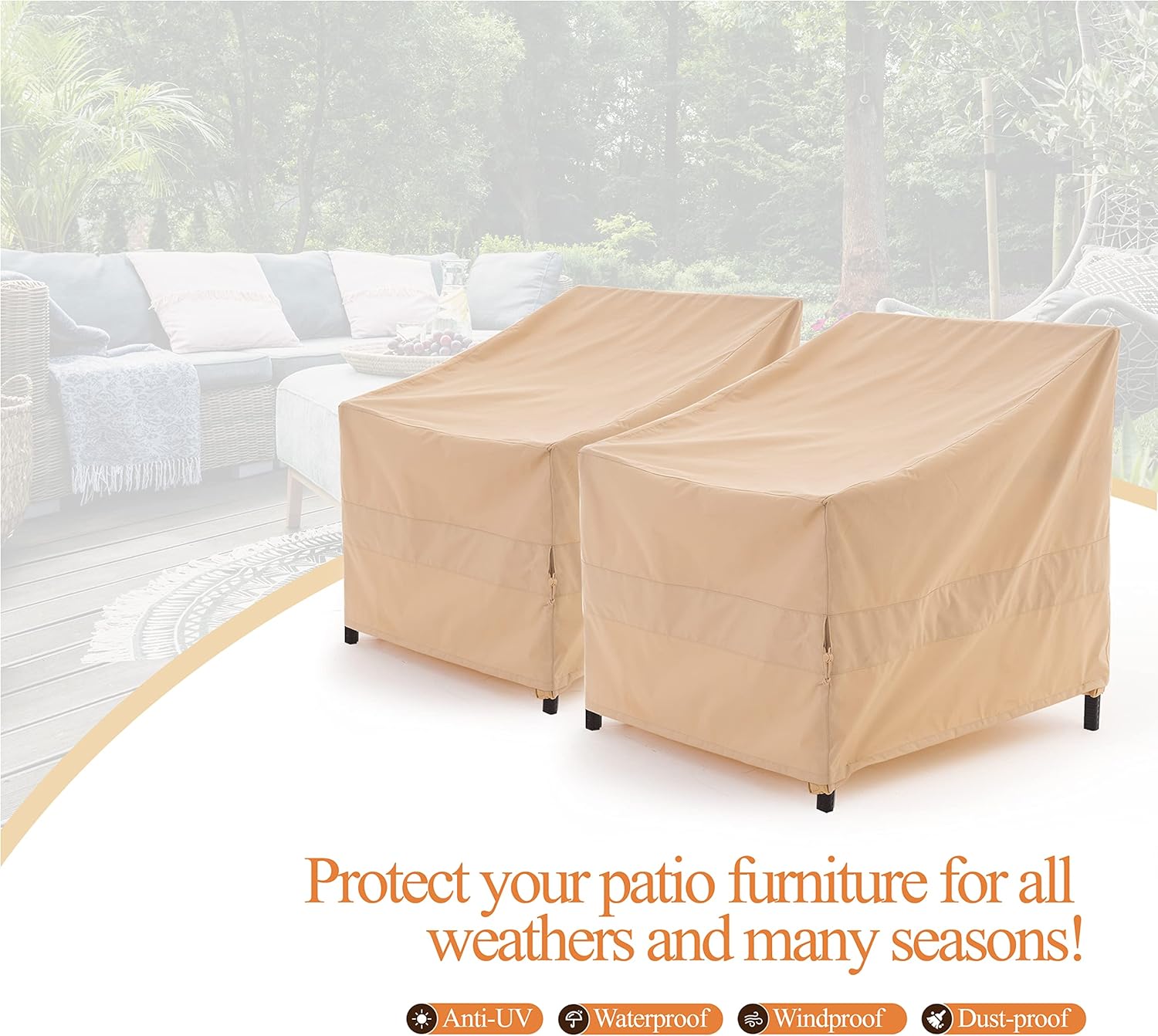 Waterproof Outdoor Patio Chair Covers - Beige - 2Packs - Dancing Garden Collection
