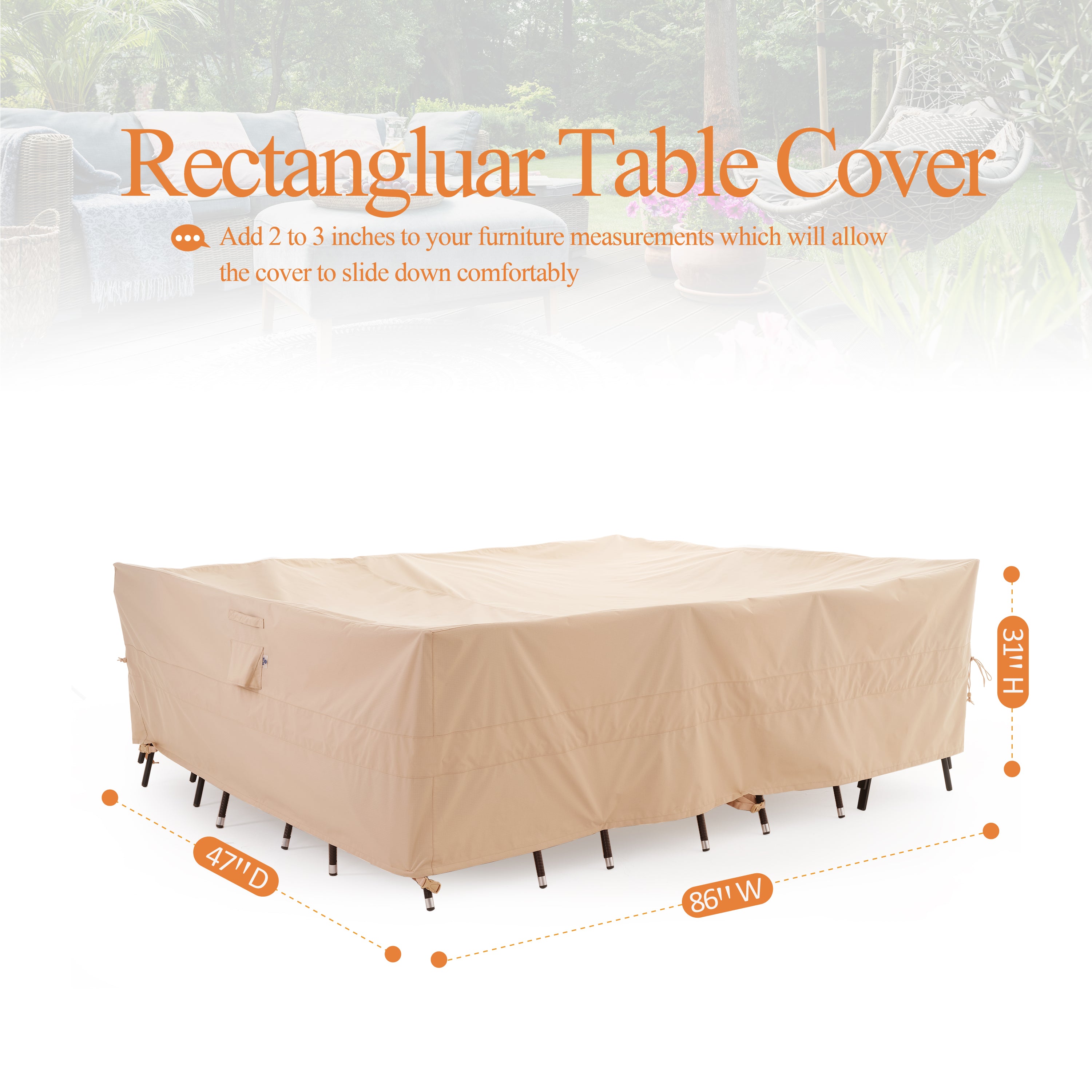 Waterproof Outdoor Patio Rectangular Cover - Beige - Dancing Garden Collection