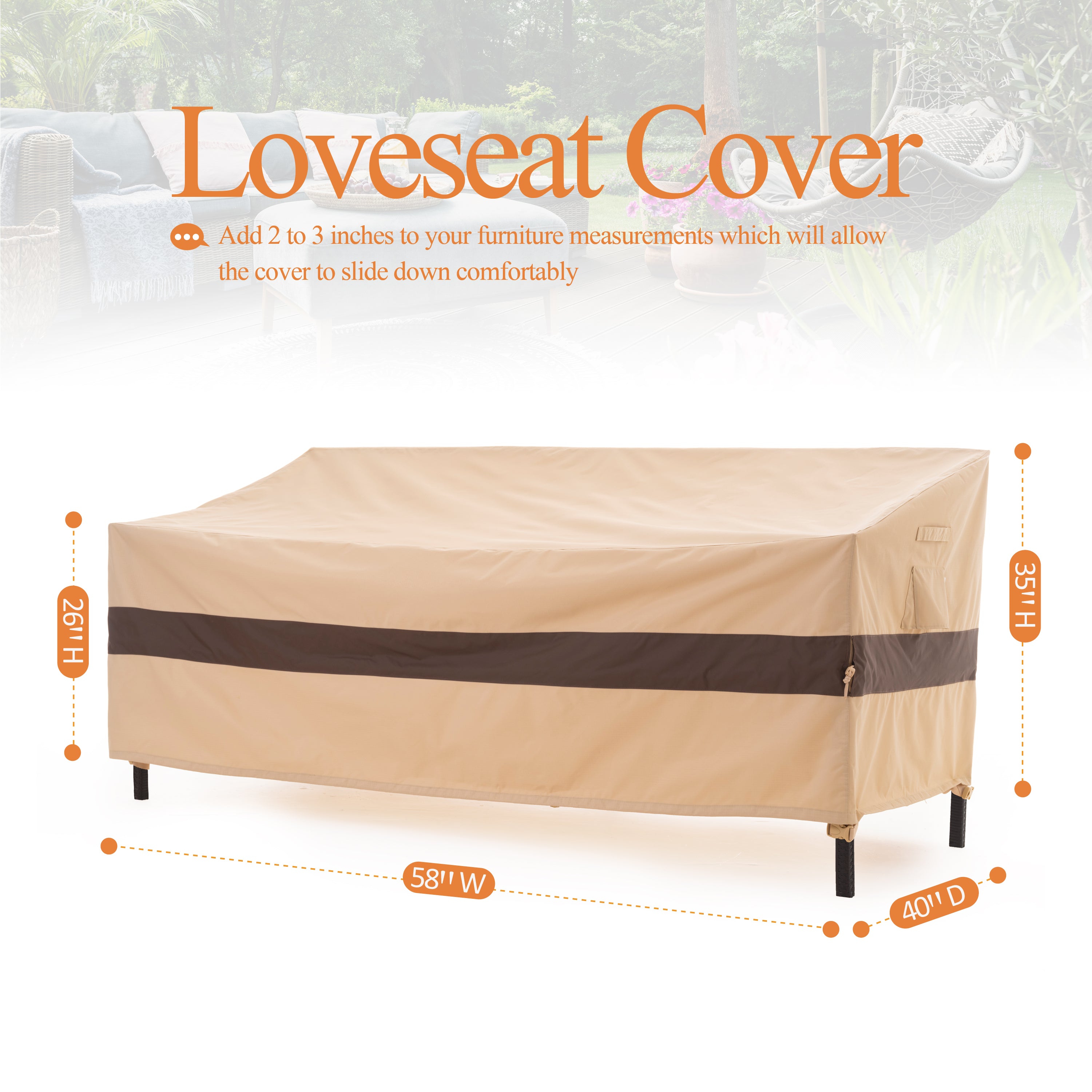 Waterproof Outdoor Patio Sofa/Loveseat/Bench Cover - Beige+Coffee - Dancing Garden Collection