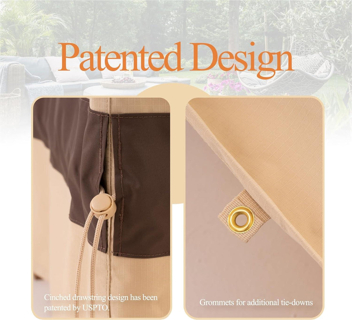 Waterproof Outdoor Patio Round Cover - Beige+Coffee - Dancing Garden Collection.