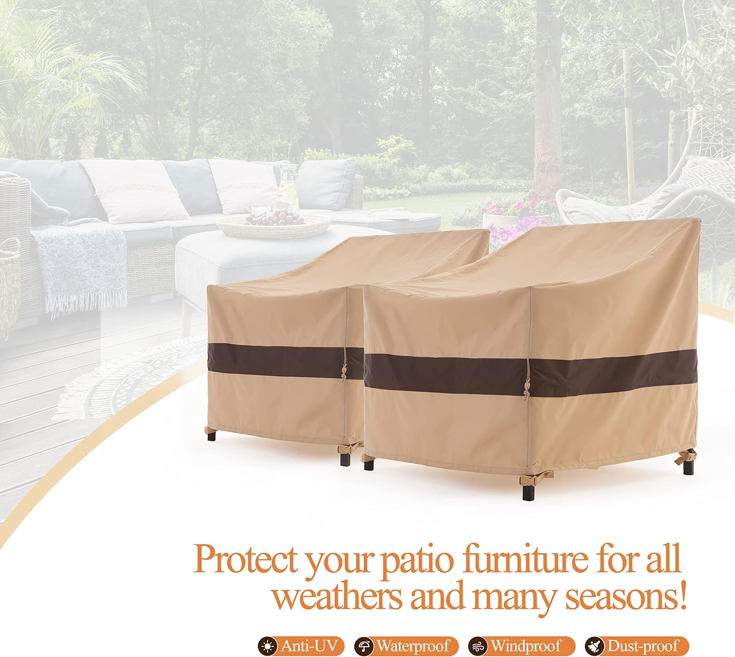 Waterproof Outdoor Patio Chair Covers - Beige+Coffee - 2Packs - Dancing Garden Collection