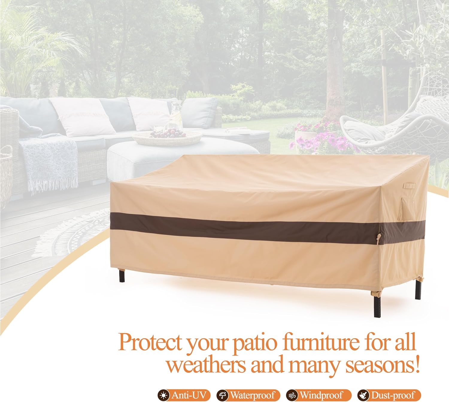 Waterproof Outdoor Patio Sofa/Loveseat/Bench Cover - Beige+Coffee - Dancing Garden Collection